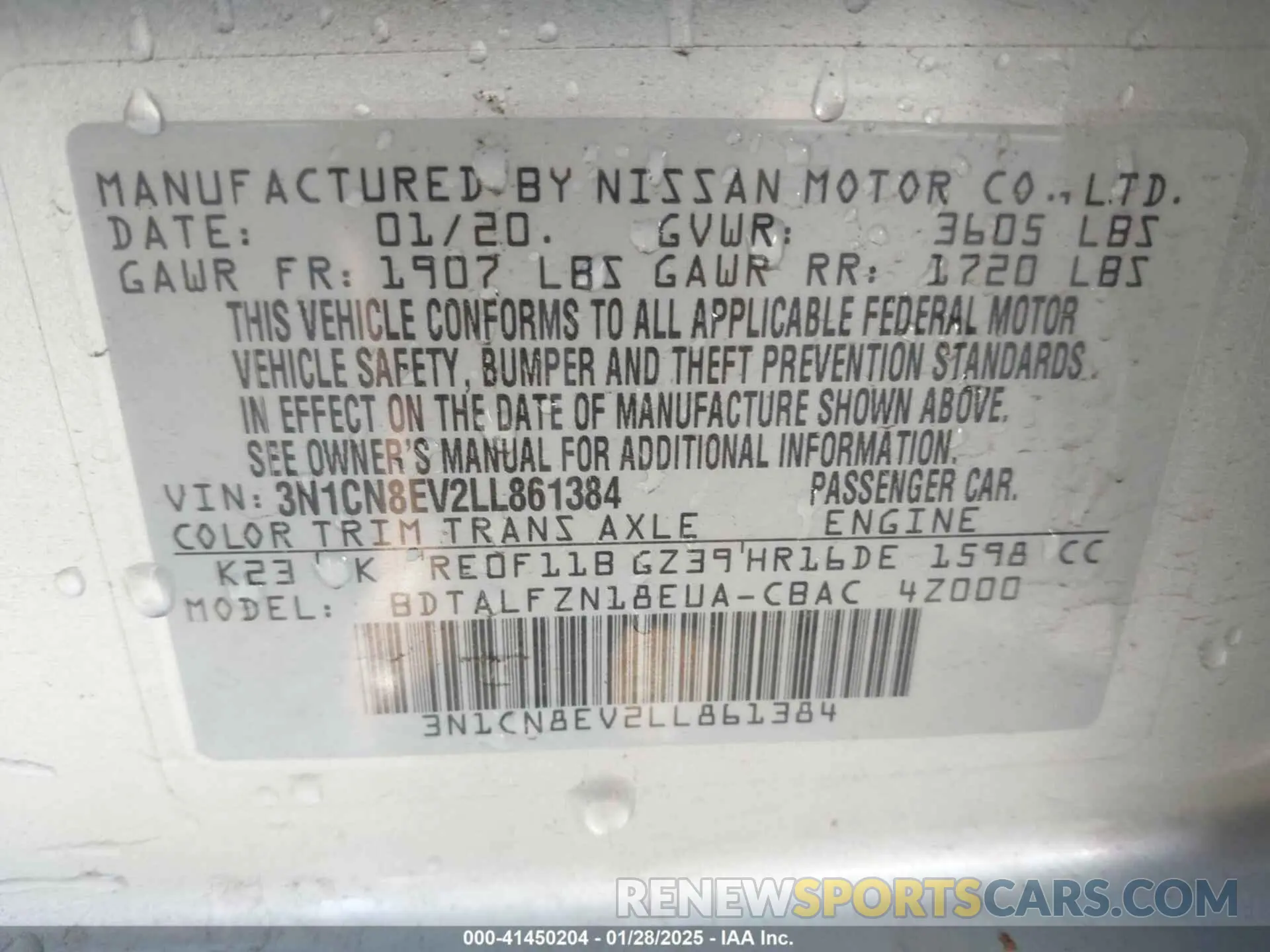 9 fotografías del automóvil dañado 3N1CN8EV2LL861384 NISSAN VERSA 2020