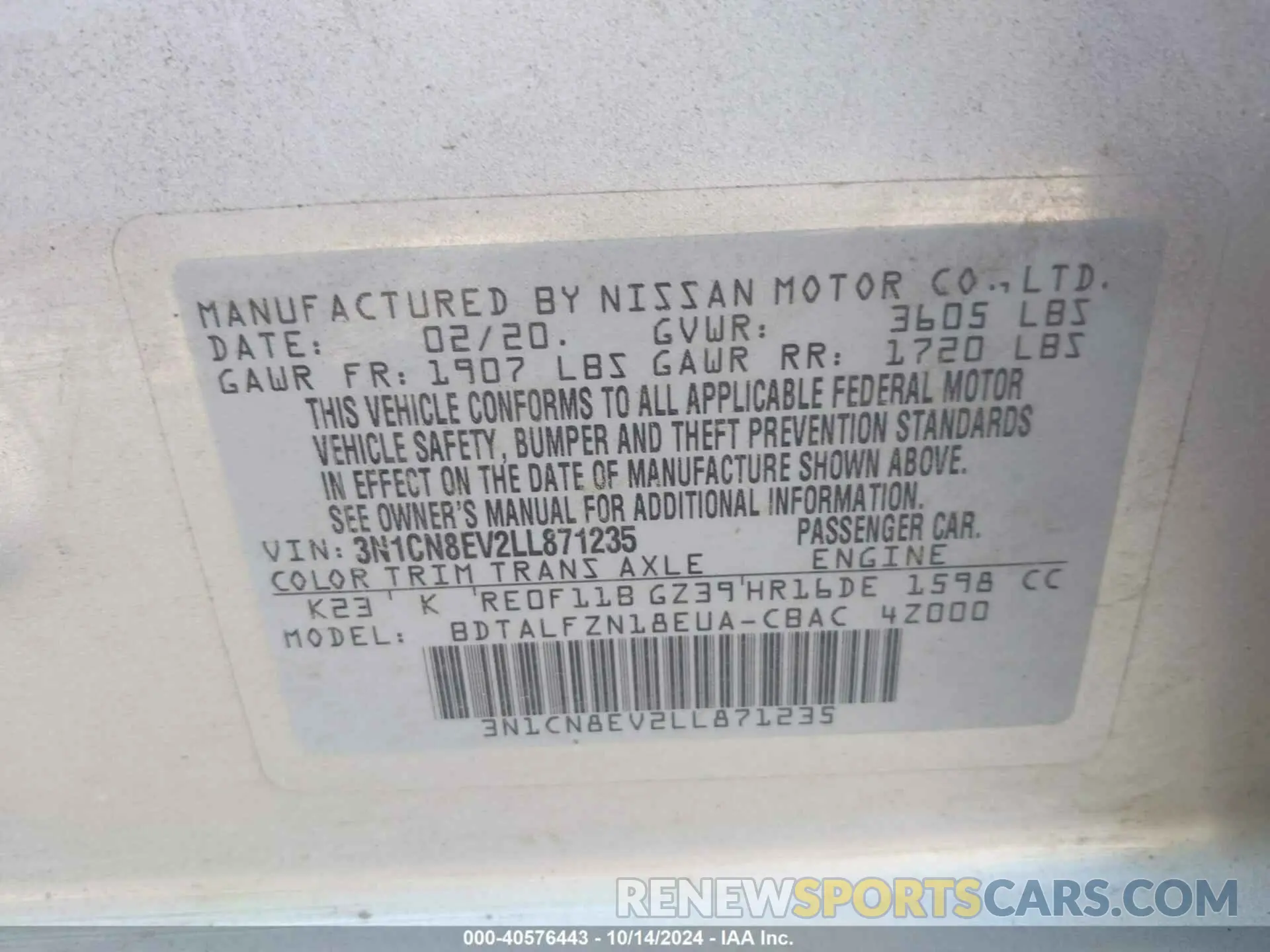 9 fotografías del automóvil dañado 3N1CN8EV2LL871235 NISSAN VERSA 2020