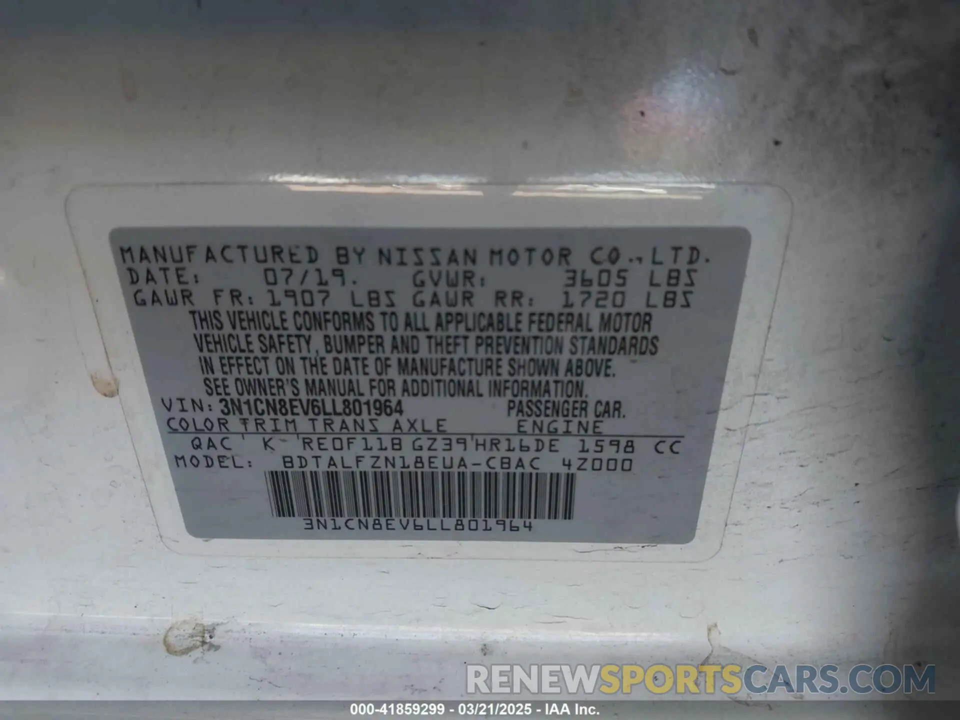 9 fotografías del automóvil dañado 3N1CN8EV6LL801964 NISSAN VERSA 2020