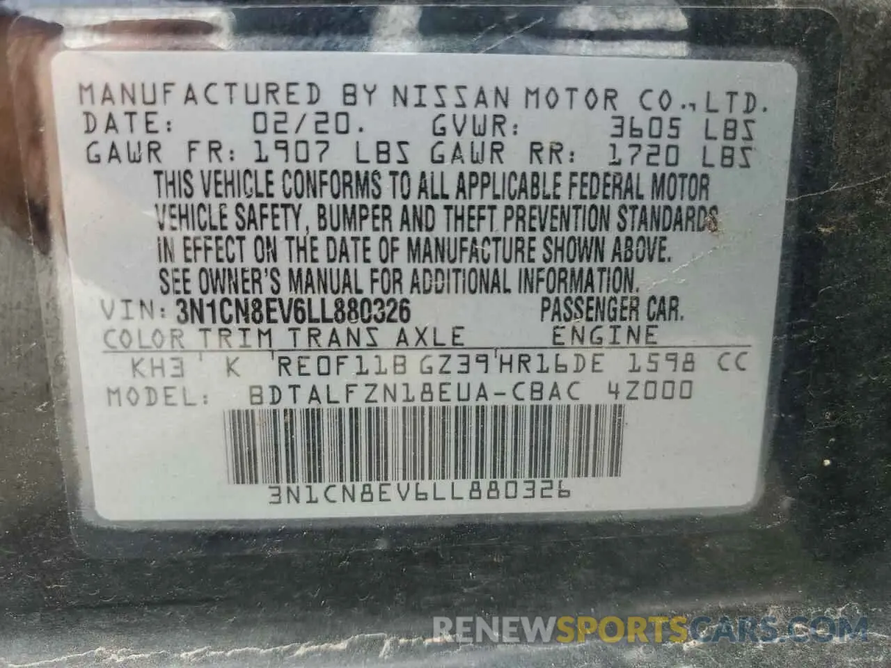 13 fotografías del automóvil dañado 3N1CN8EV6LL880326 NISSAN VERSA 2020