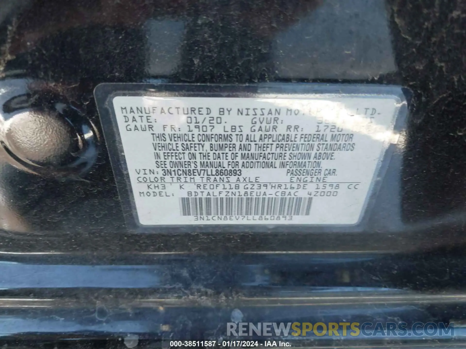 9 fotografías del automóvil dañado 3N1CN8EV7LL860893 NISSAN VERSA 2020
