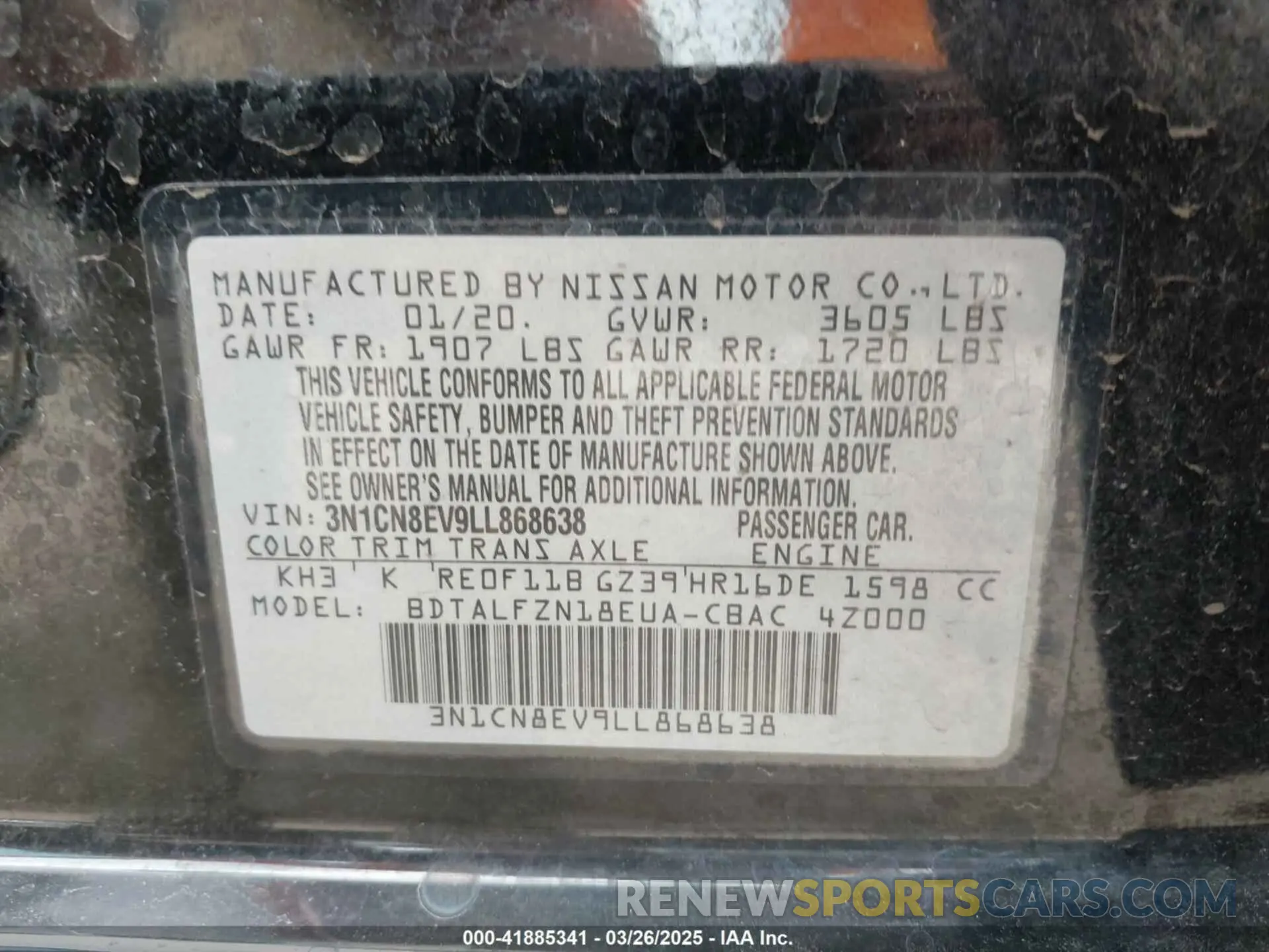 9 fotografías del automóvil dañado 3N1CN8EV9LL868638 NISSAN VERSA 2020