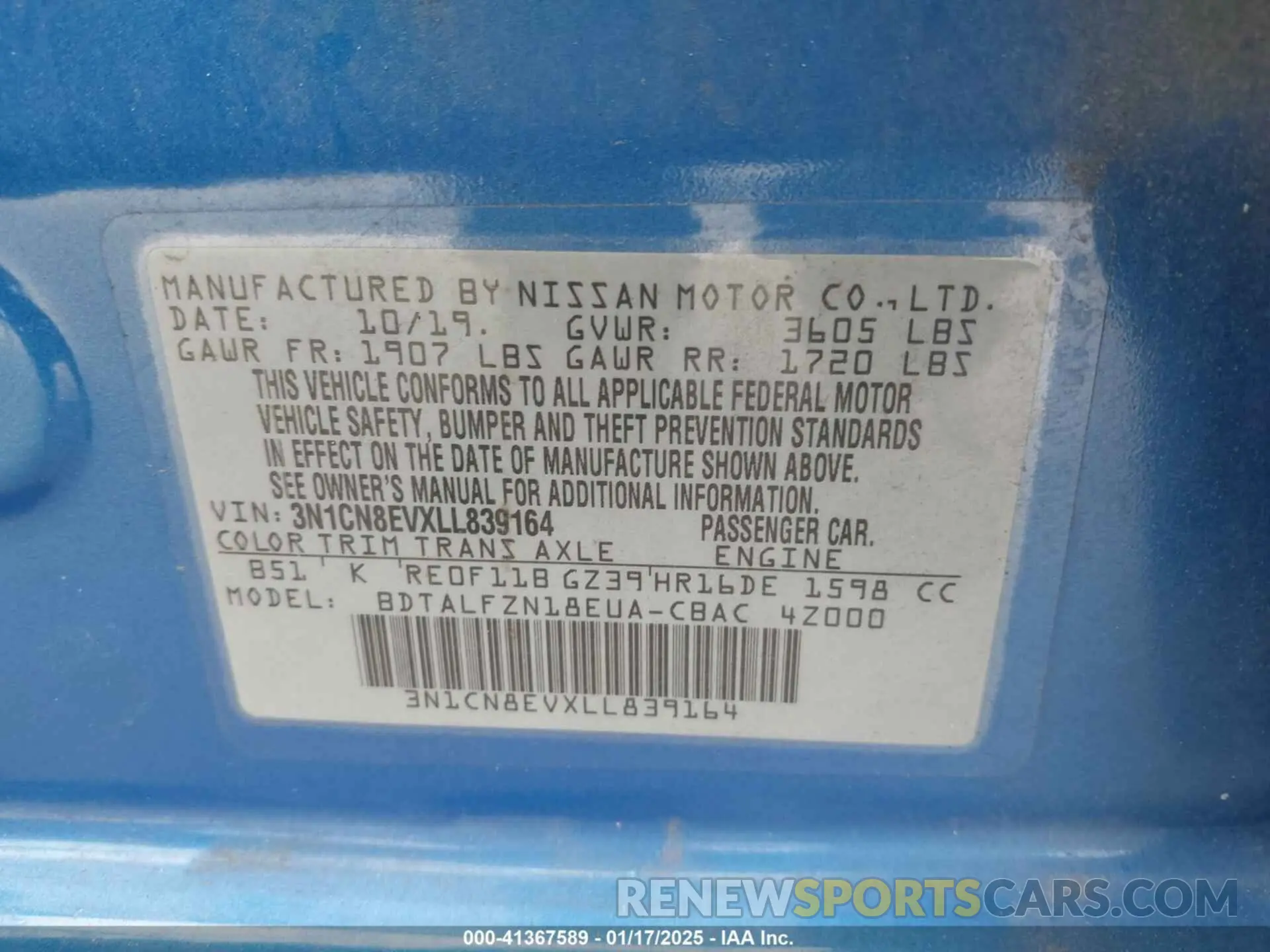9 fotografías del automóvil dañado 3N1CN8EVXLL839164 NISSAN VERSA 2020