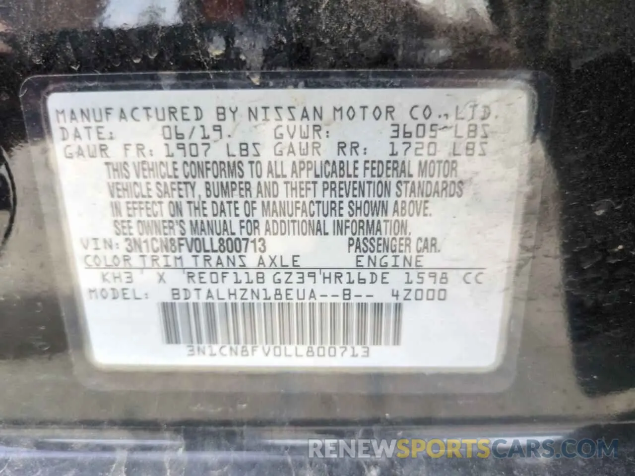 13 fotografías del automóvil dañado 3N1CN8FV0LL800713 NISSAN VERSA 2020
