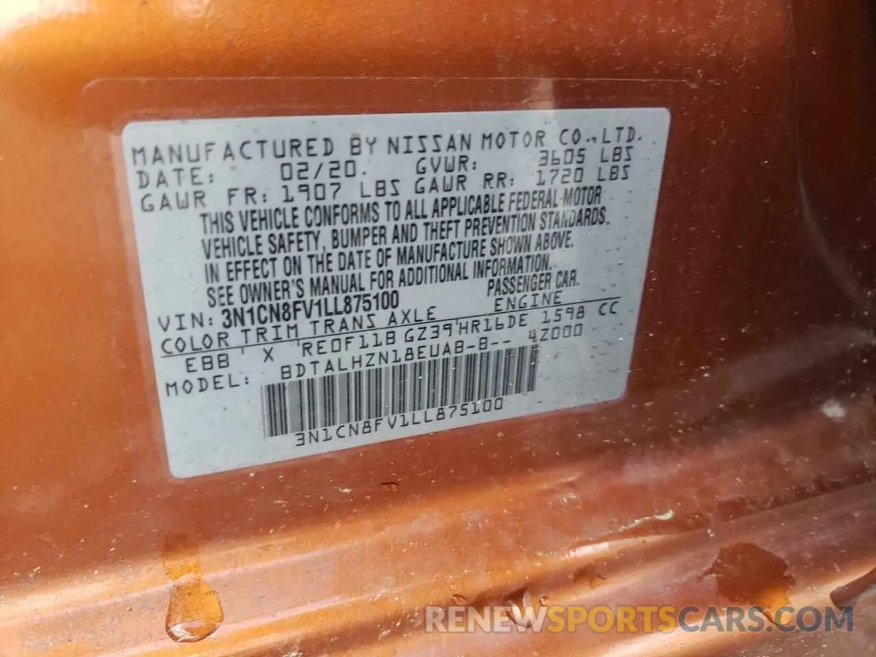 14 fotografías del automóvil dañado 3N1CN8FV1LL875100 NISSAN VERSA 2020