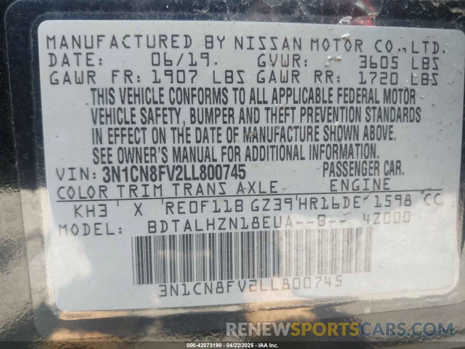 9 fotografías del automóvil dañado 3N1CN8FV2LL800745 NISSAN VERSA 2020