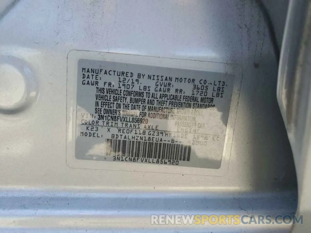 12 fotografías del automóvil dañado 3N1CN8FVXLL856920 NISSAN VERSA 2020