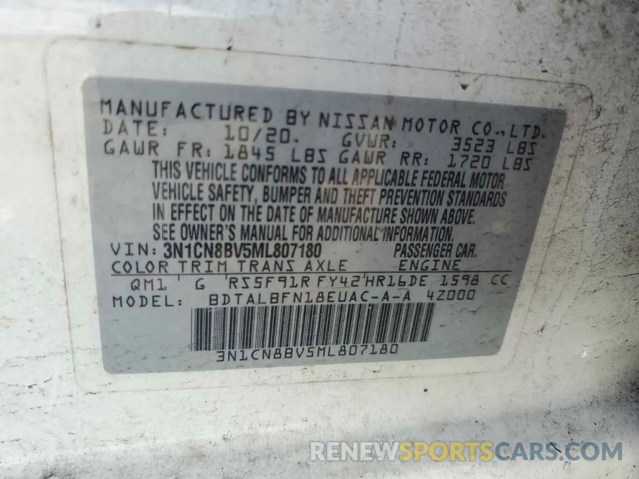 14 fotografías del automóvil dañado 3N1CN8BV5ML807180 NISSAN VERSA 2021