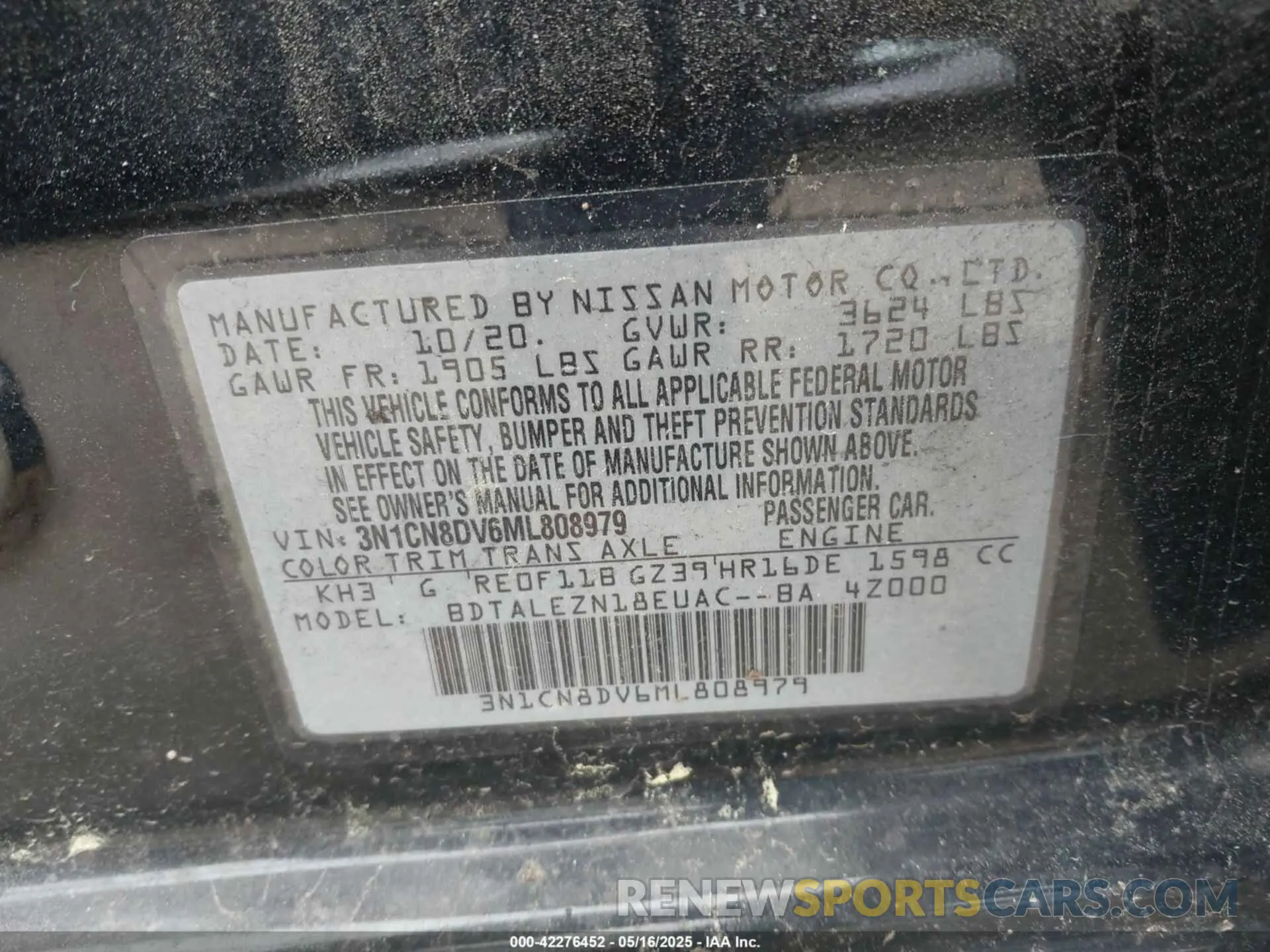 9 fotografías del automóvil dañado 3N1CN8DV6ML808979 NISSAN VERSA 2021