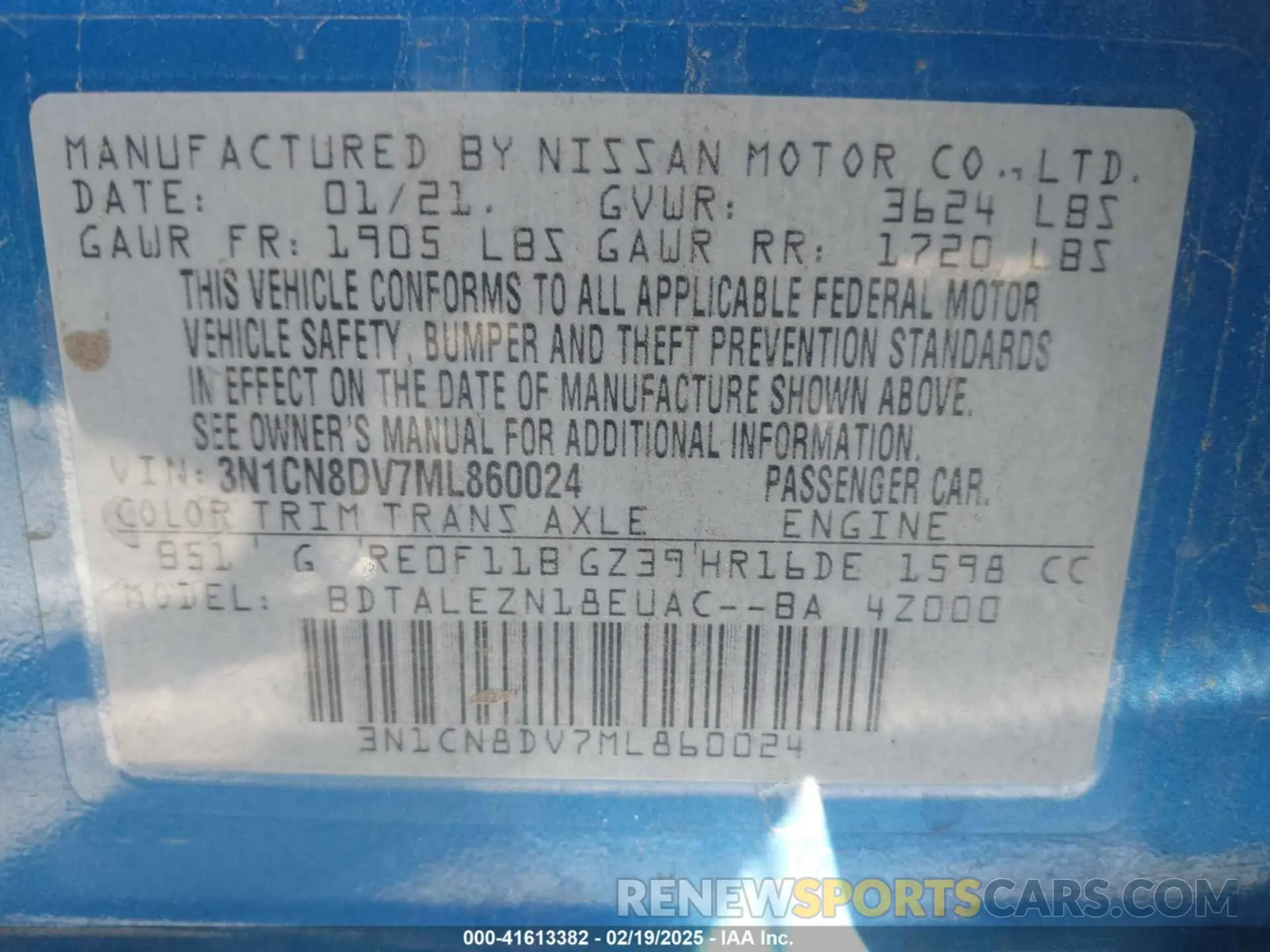 9 fotografías del automóvil dañado 3N1CN8DV7ML860024 NISSAN VERSA 2021