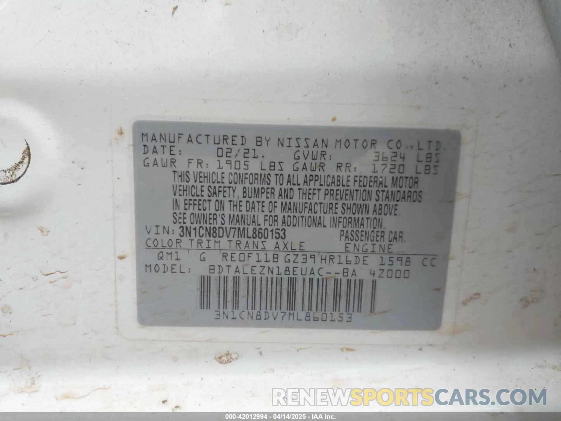 9 fotografías del automóvil dañado 3N1CN8DV7ML860153 NISSAN VERSA 2021