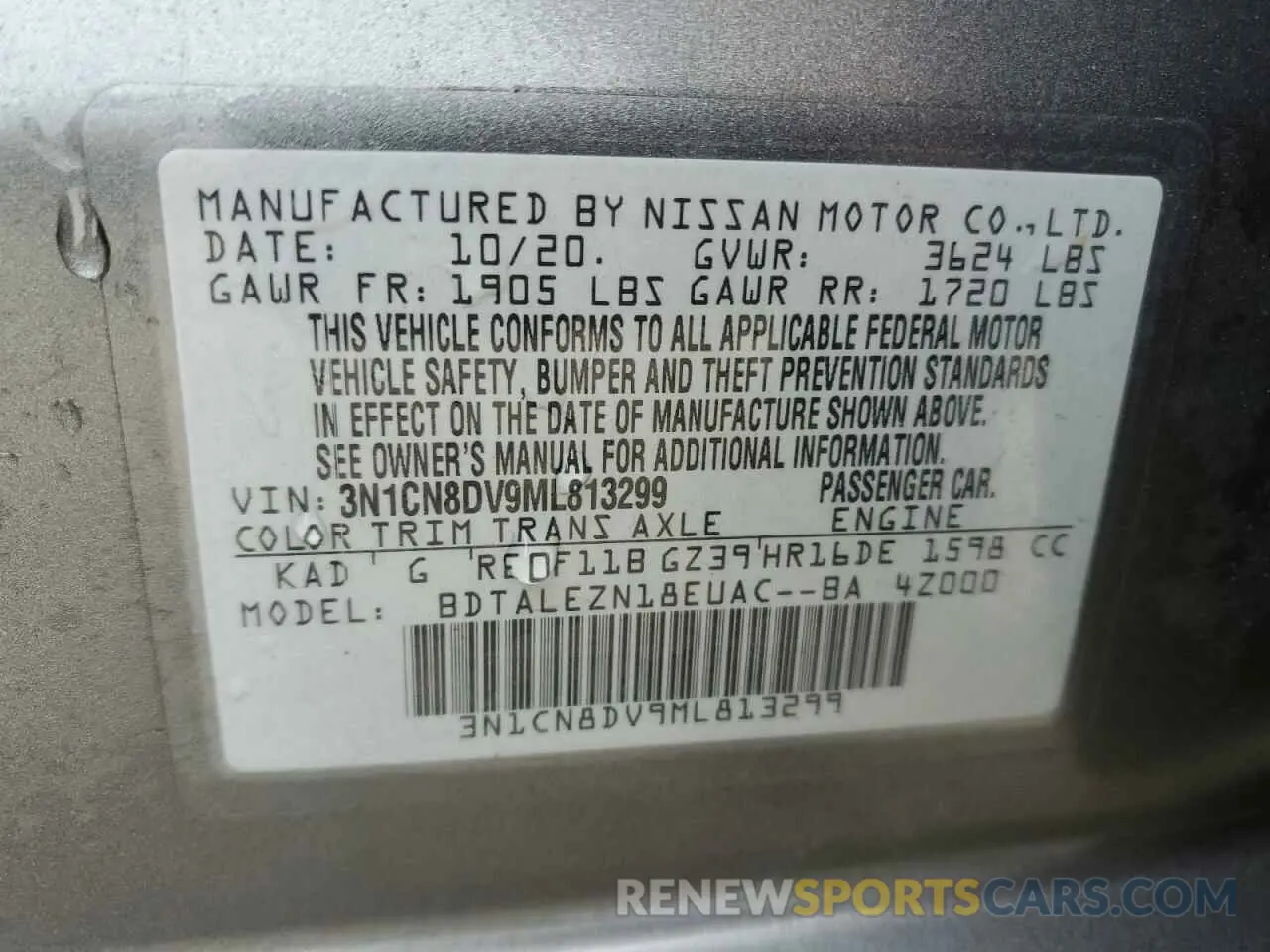 12 fotografías del automóvil dañado 3N1CN8DV9ML813299 NISSAN VERSA 2021
