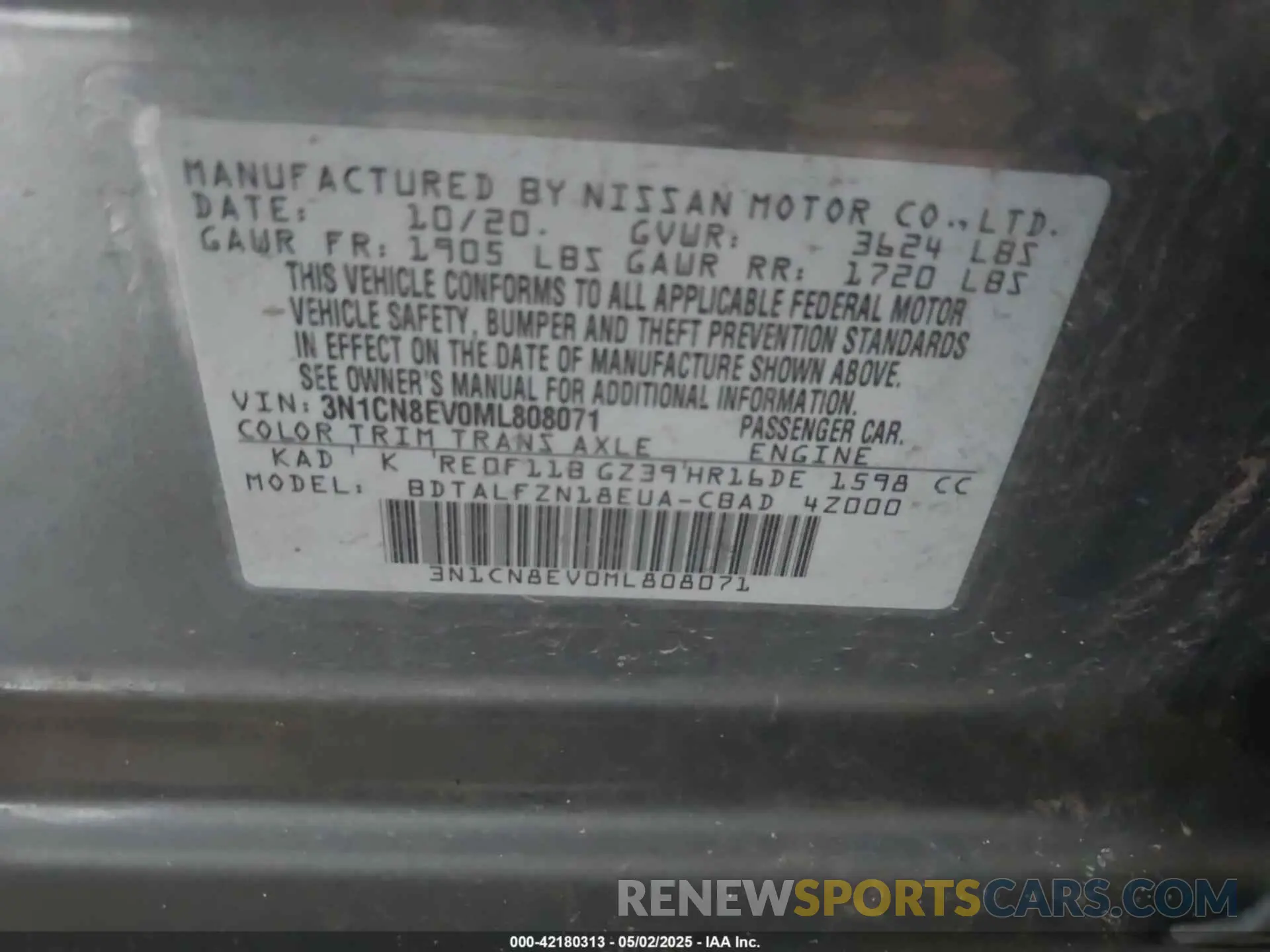 9 fotografías del automóvil dañado 3N1CN8EV0ML808071 NISSAN VERSA 2021