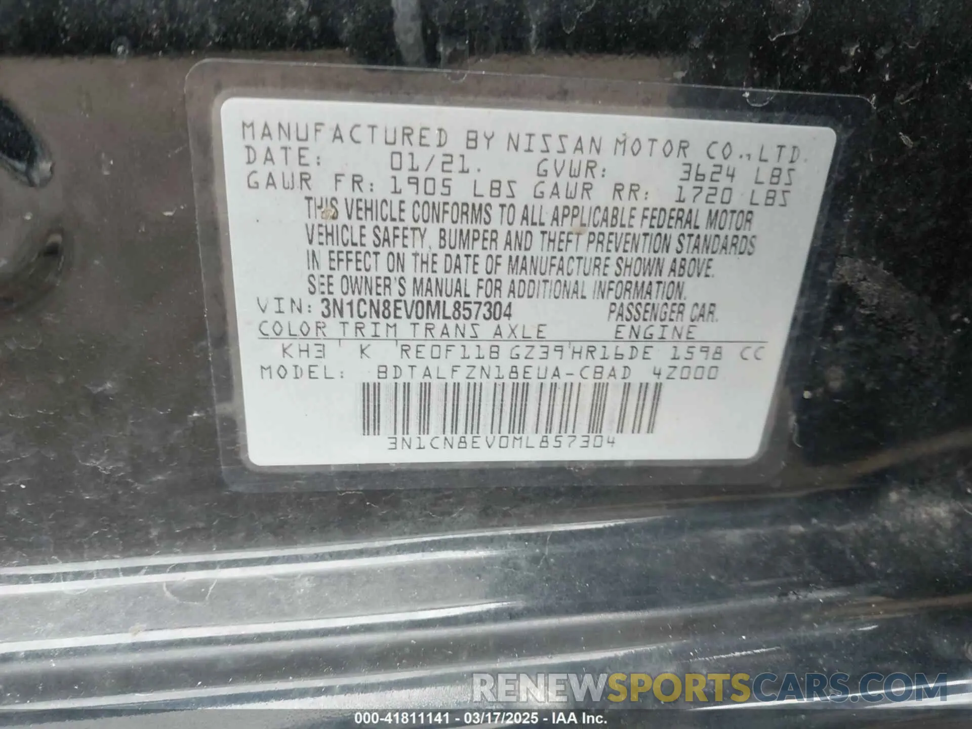 9 fotografías del automóvil dañado 3N1CN8EV0ML857304 NISSAN VERSA 2021