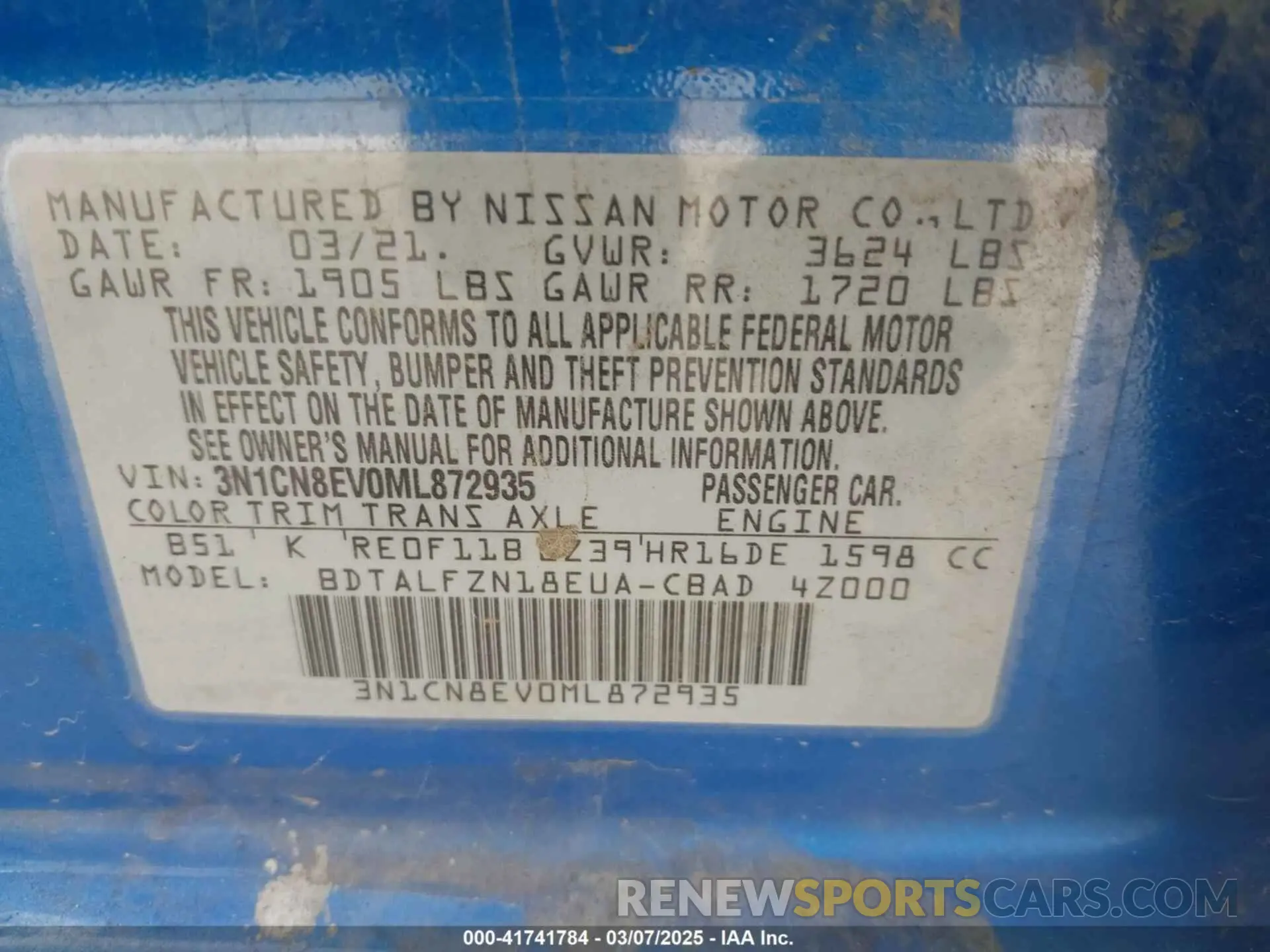 9 fotografías del automóvil dañado 3N1CN8EV0ML872935 NISSAN VERSA 2021