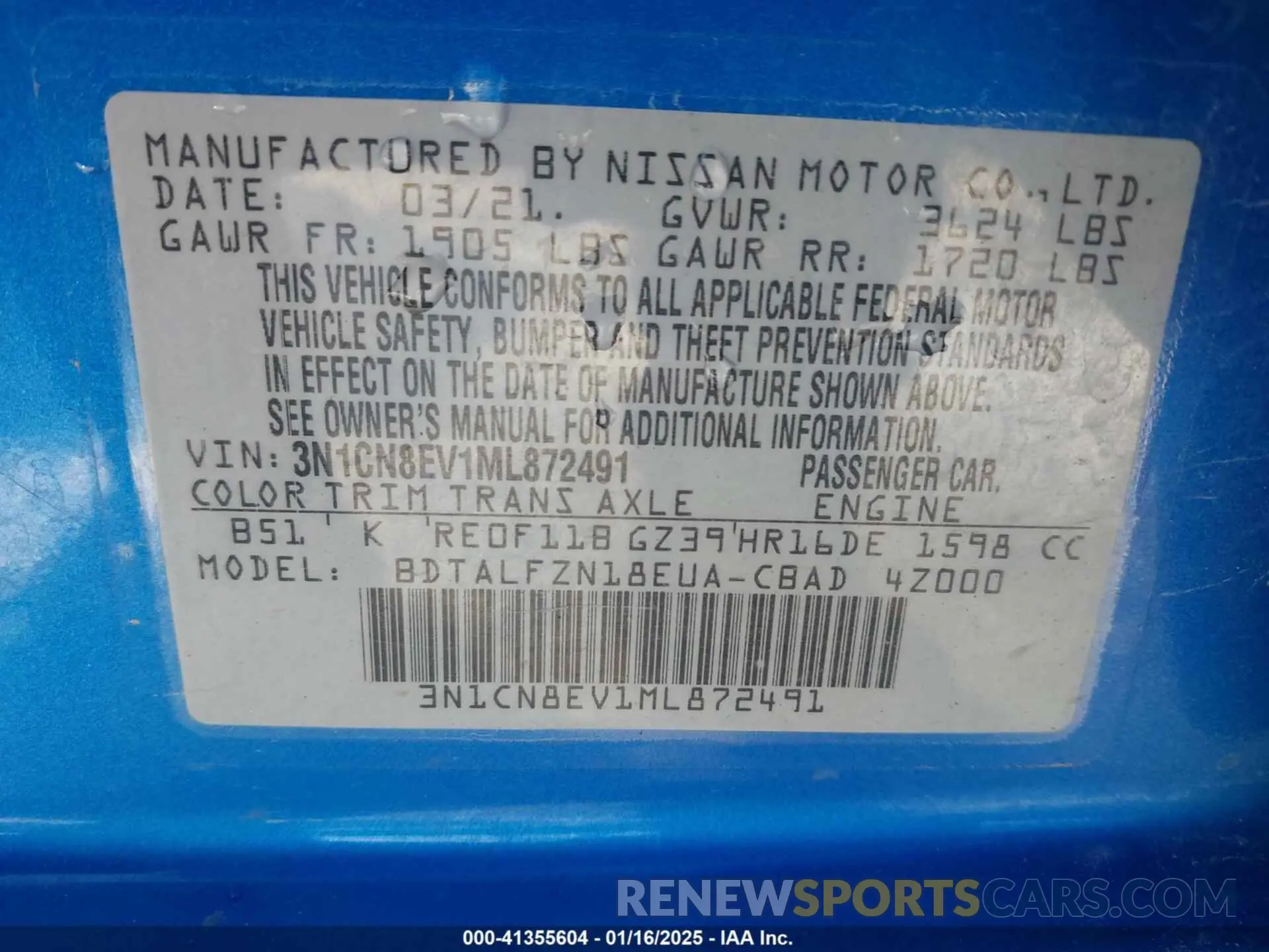 9 fotografías del automóvil dañado 3N1CN8EV1ML872491 NISSAN VERSA 2021