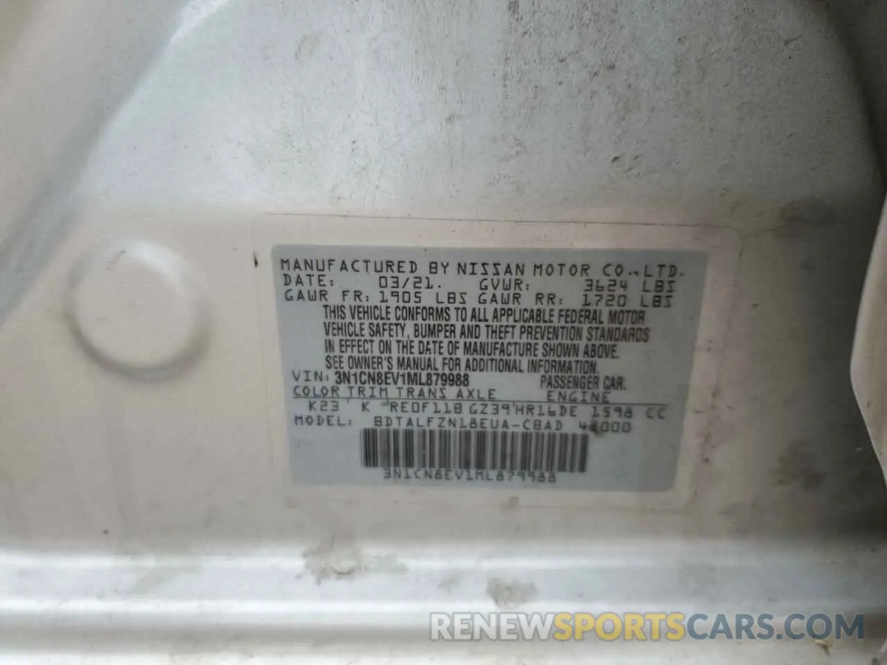 12 fotografías del automóvil dañado 3N1CN8EV1ML879988 NISSAN VERSA 2021