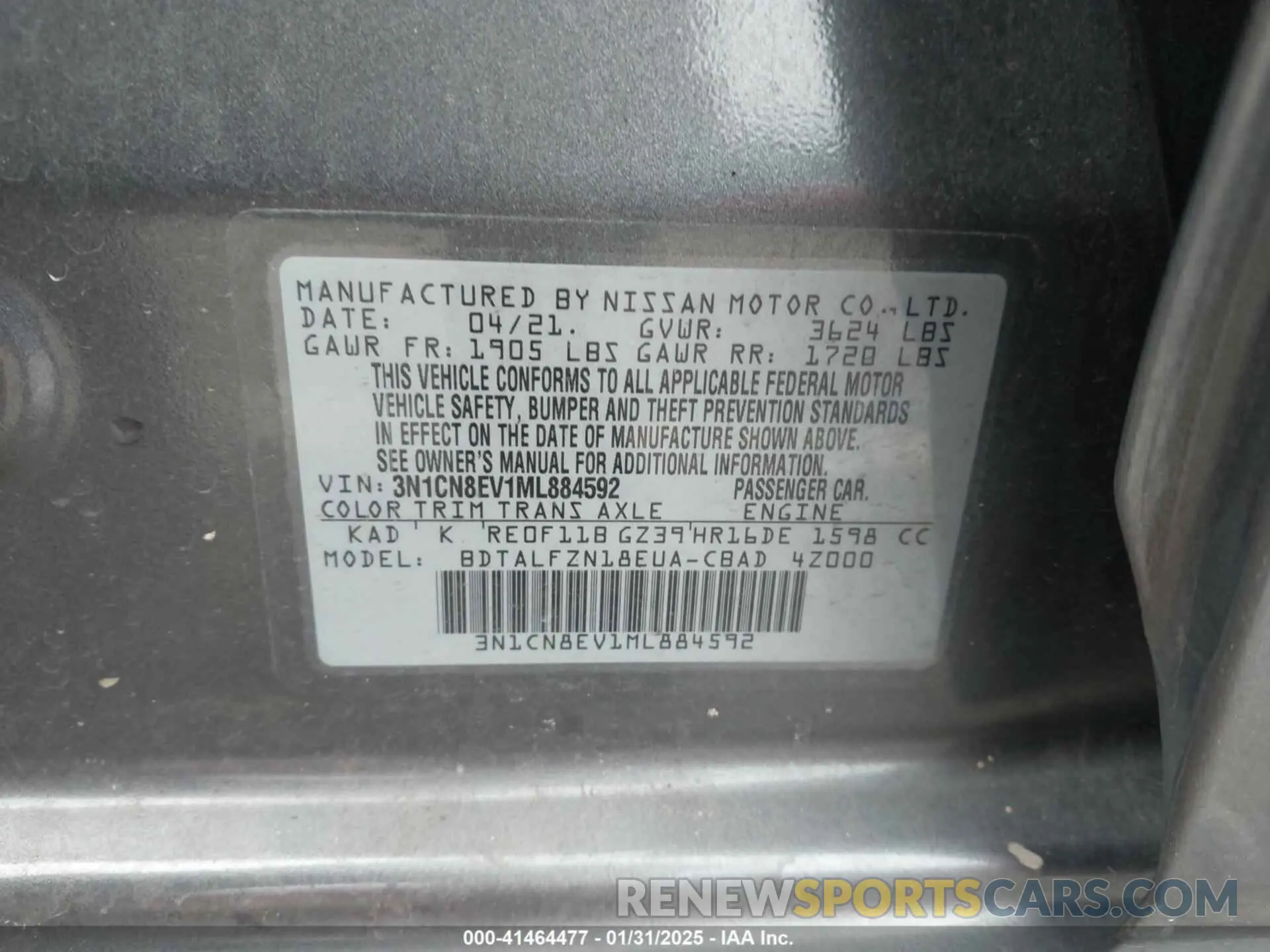 9 fotografías del automóvil dañado 3N1CN8EV1ML884592 NISSAN VERSA 2021