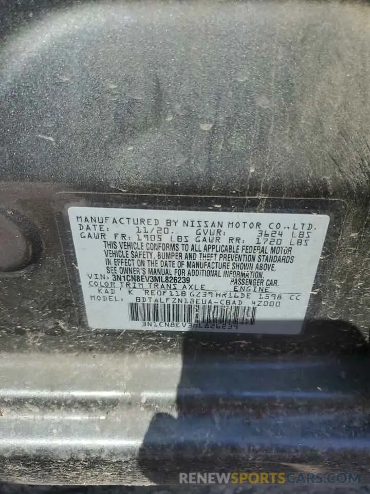 12 fotografías del automóvil dañado 3N1CN8EV3ML826239 NISSAN VERSA 2021