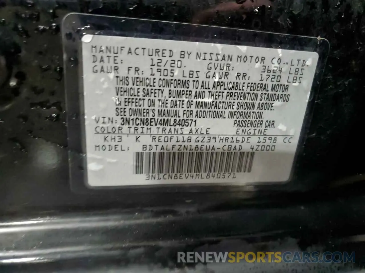 13 fotografías del automóvil dañado 3N1CN8EV4ML840571 NISSAN VERSA 2021