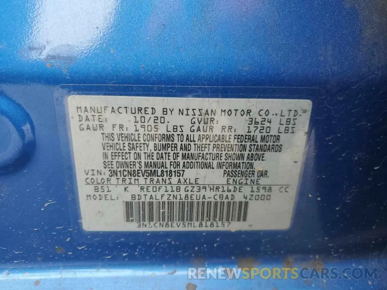 13 fotografías del automóvil dañado 3N1CN8EV5ML818157 NISSAN VERSA 2021