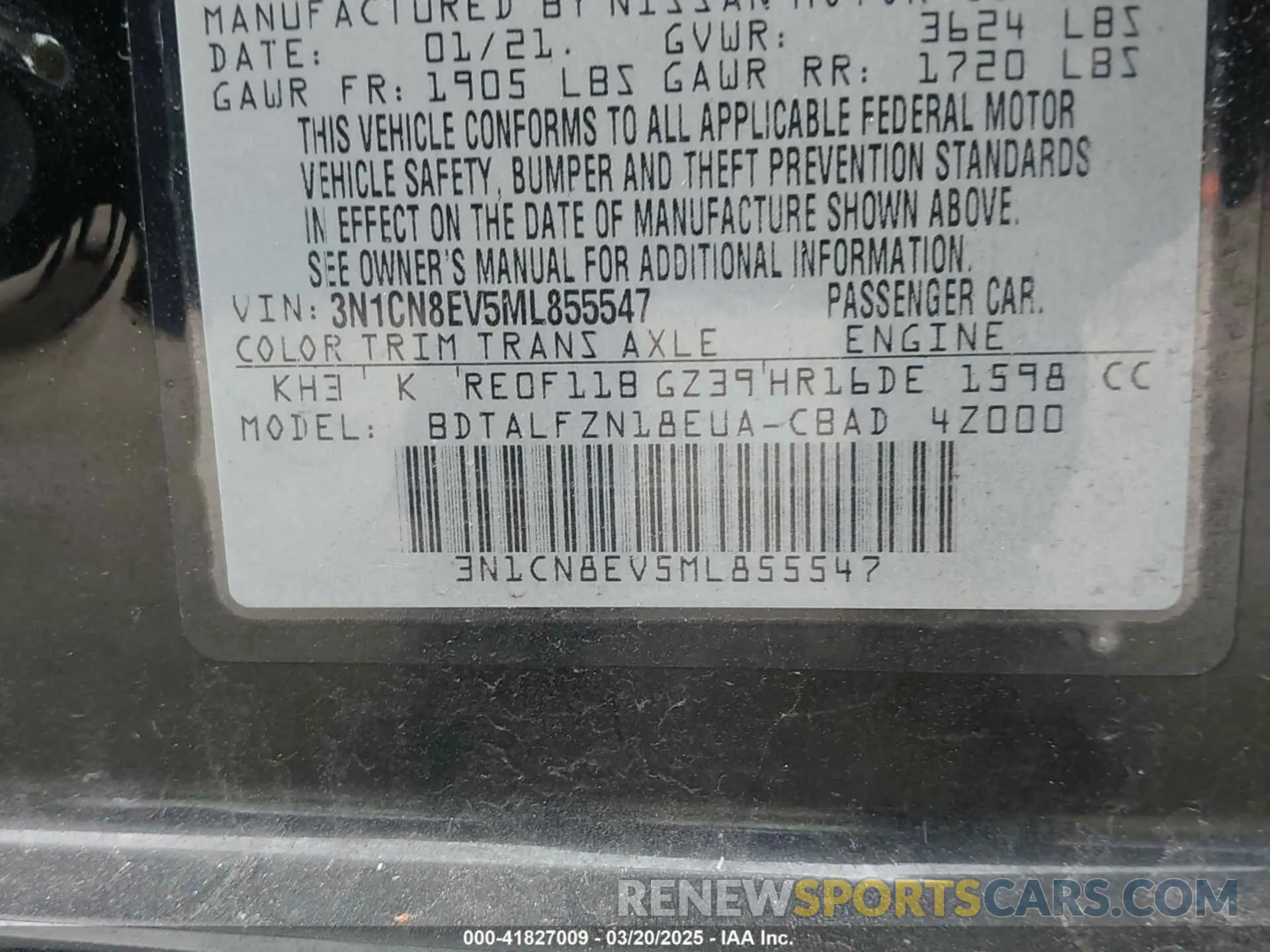 9 fotografías del automóvil dañado 3N1CN8EV5ML855547 NISSAN VERSA 2021