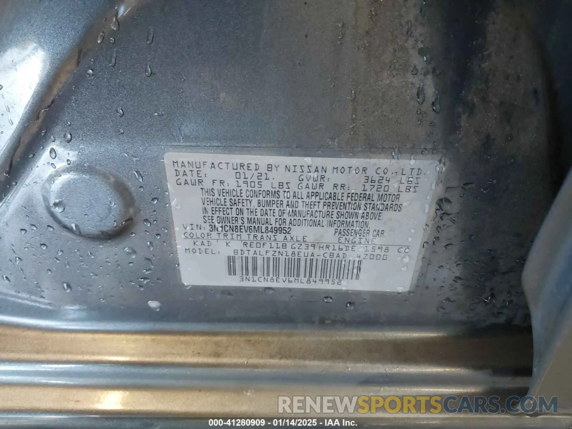9 fotografías del automóvil dañado 3N1CN8EV6ML849952 NISSAN VERSA 2021
