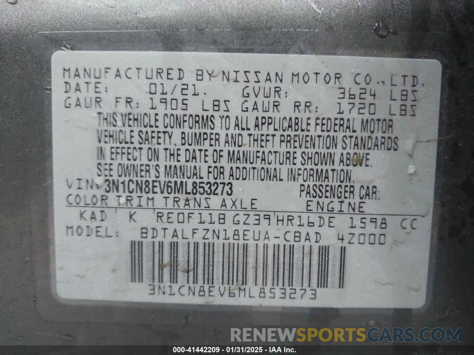 9 fotografías del automóvil dañado 3N1CN8EV6ML853273 NISSAN VERSA 2021