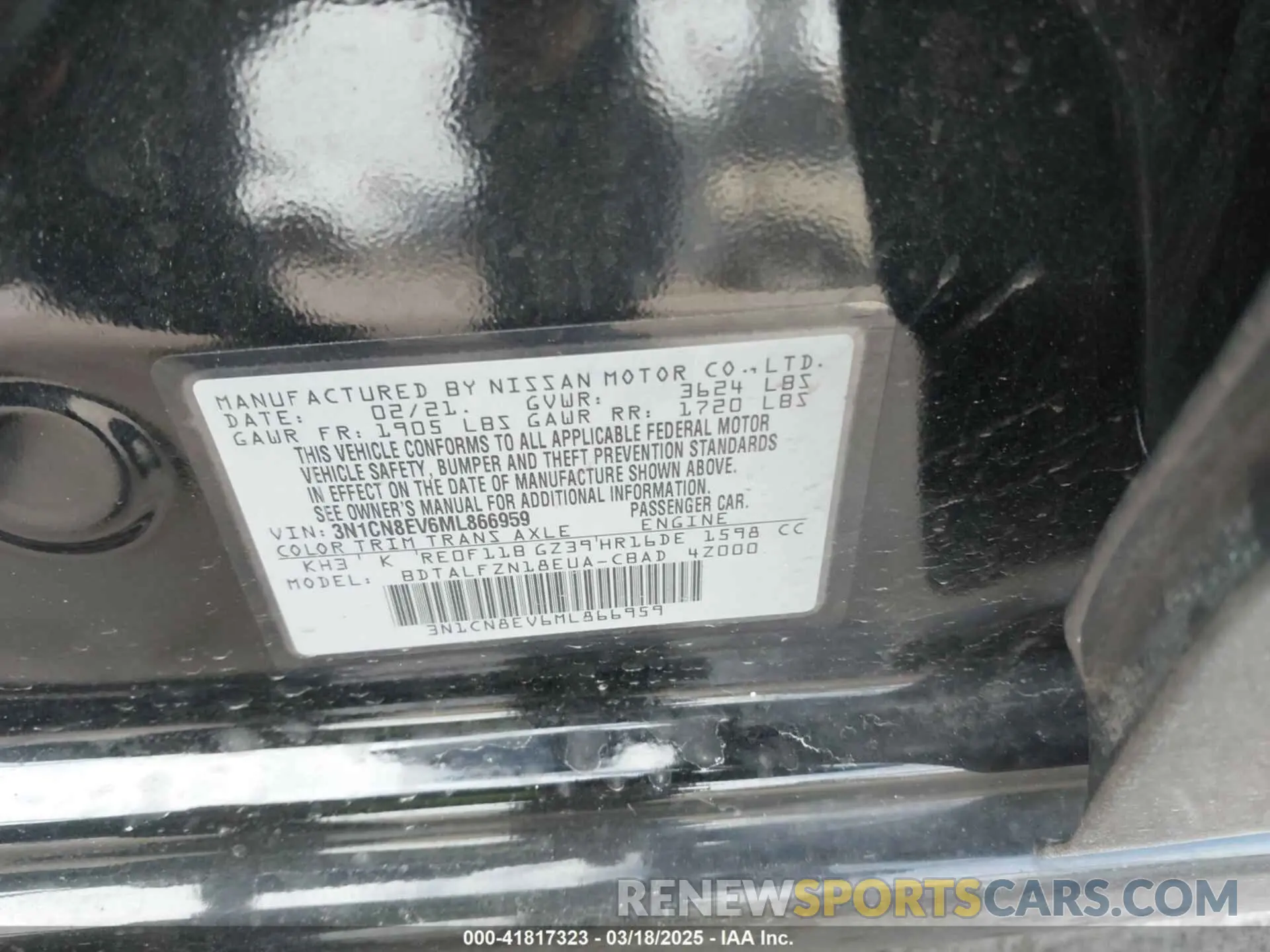 9 fotografías del automóvil dañado 3N1CN8EV6ML866959 NISSAN VERSA 2021