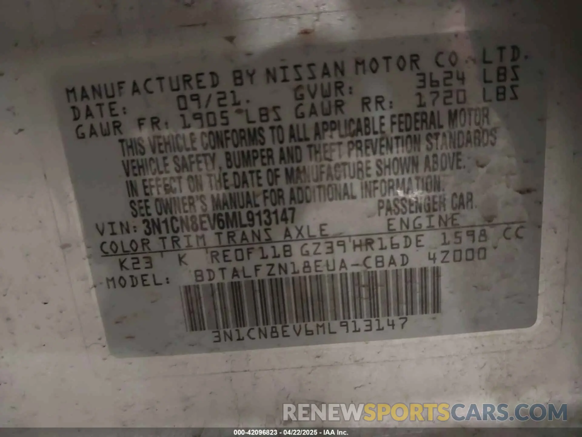 9 fotografías del automóvil dañado 3N1CN8EV6ML913147 NISSAN VERSA 2021