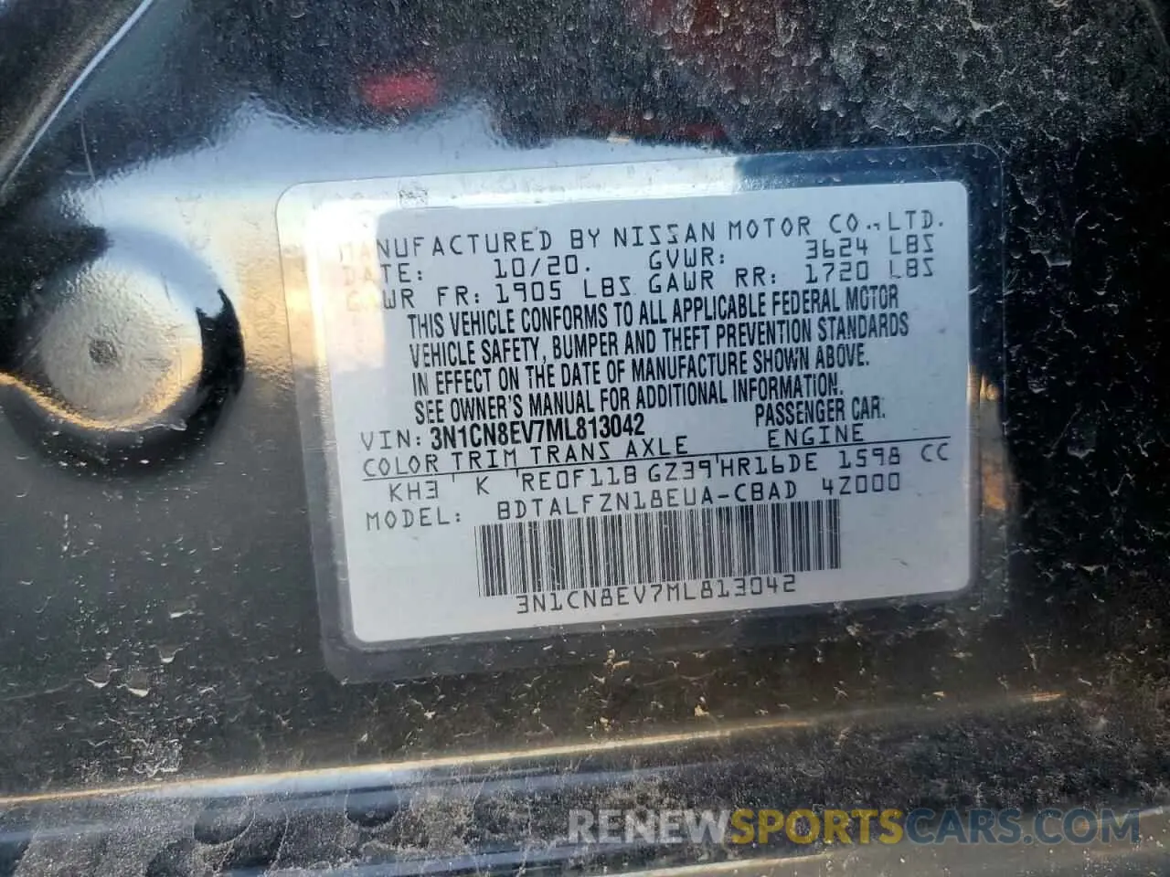 12 fotografías del automóvil dañado 3N1CN8EV7ML813042 NISSAN VERSA 2021