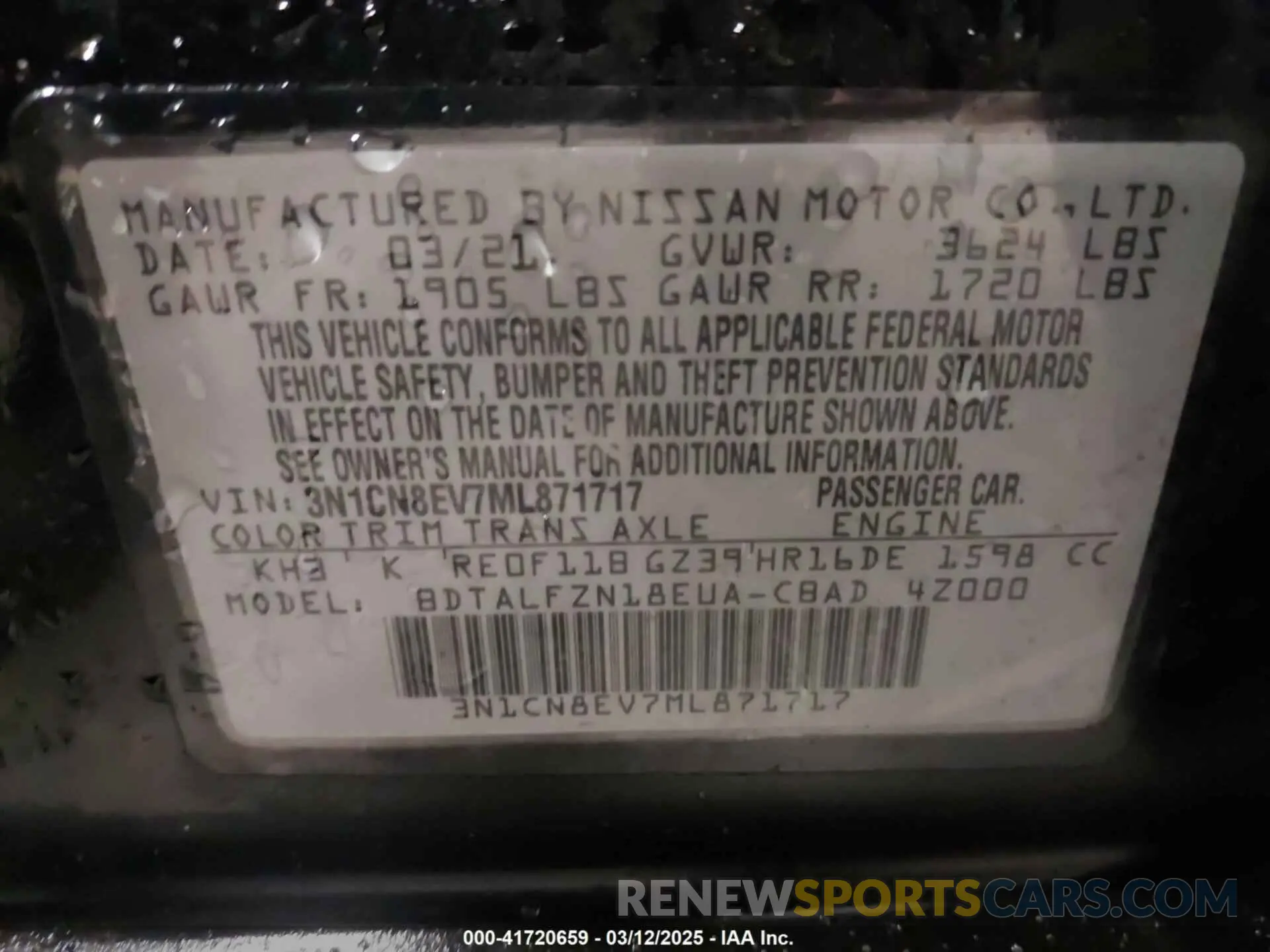 9 fotografías del automóvil dañado 3N1CN8EV7ML871717 NISSAN VERSA 2021