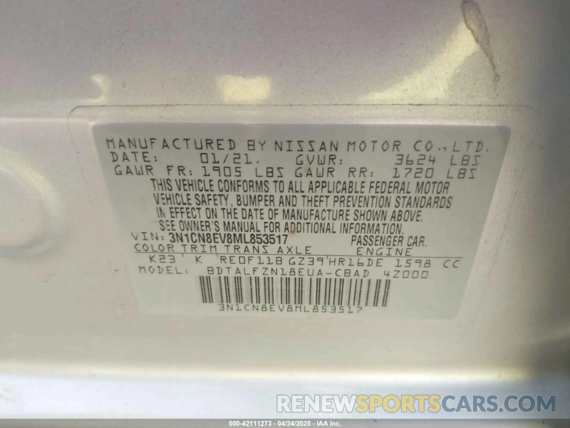 9 fotografías del automóvil dañado 3N1CN8EV8ML853517 NISSAN VERSA 2021