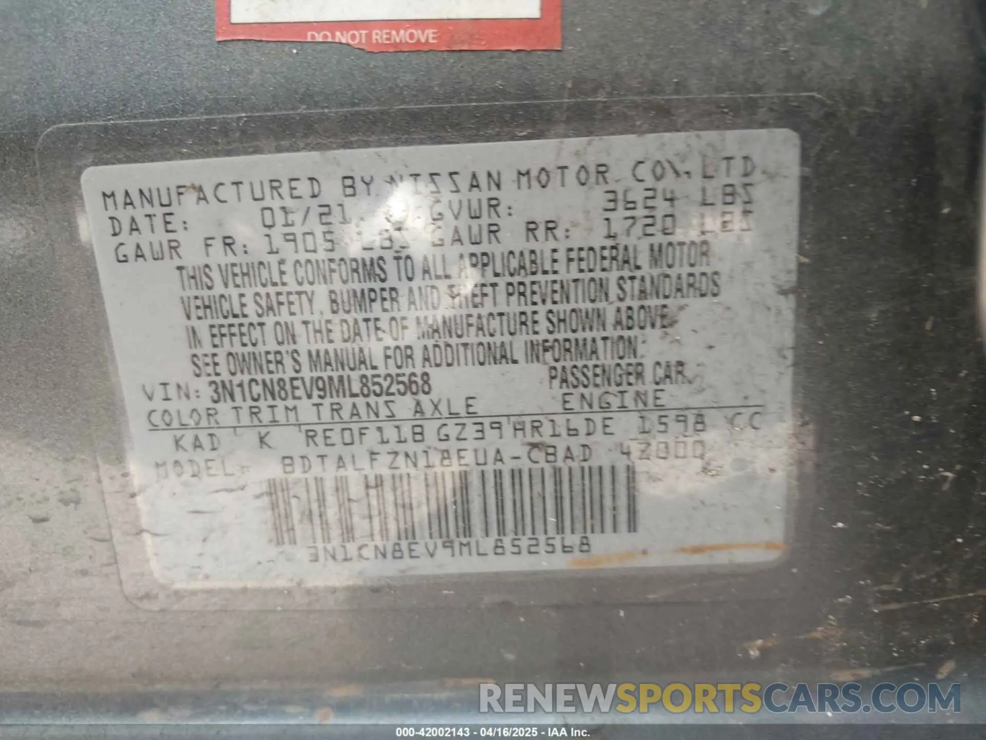 9 fotografías del automóvil dañado 3N1CN8EV9ML852568 NISSAN VERSA 2021
