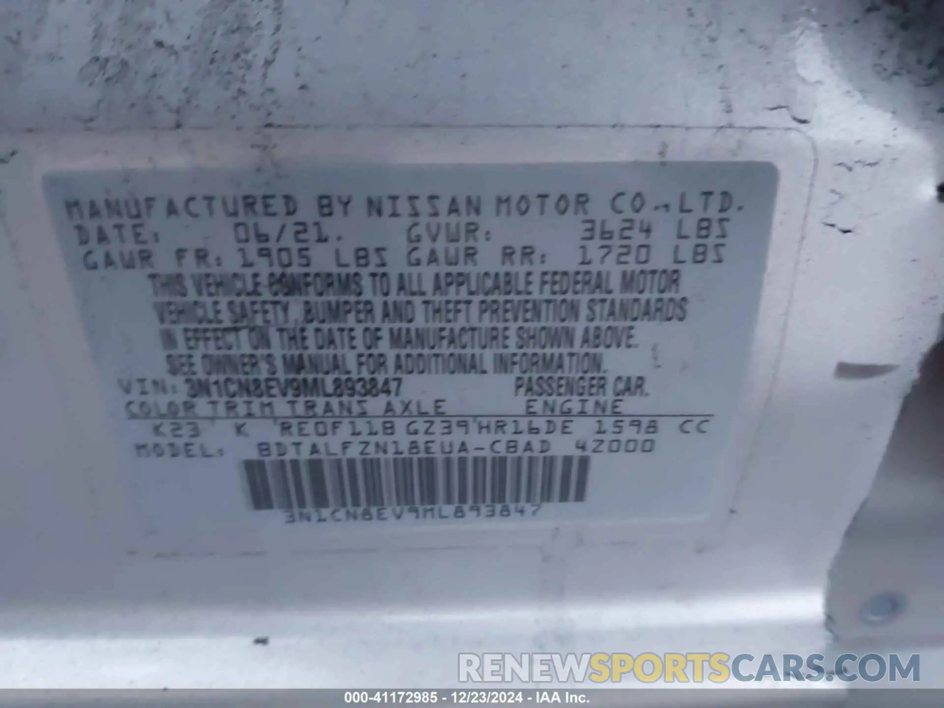 9 fotografías del automóvil dañado 3N1CN8EV9ML893847 NISSAN VERSA 2021