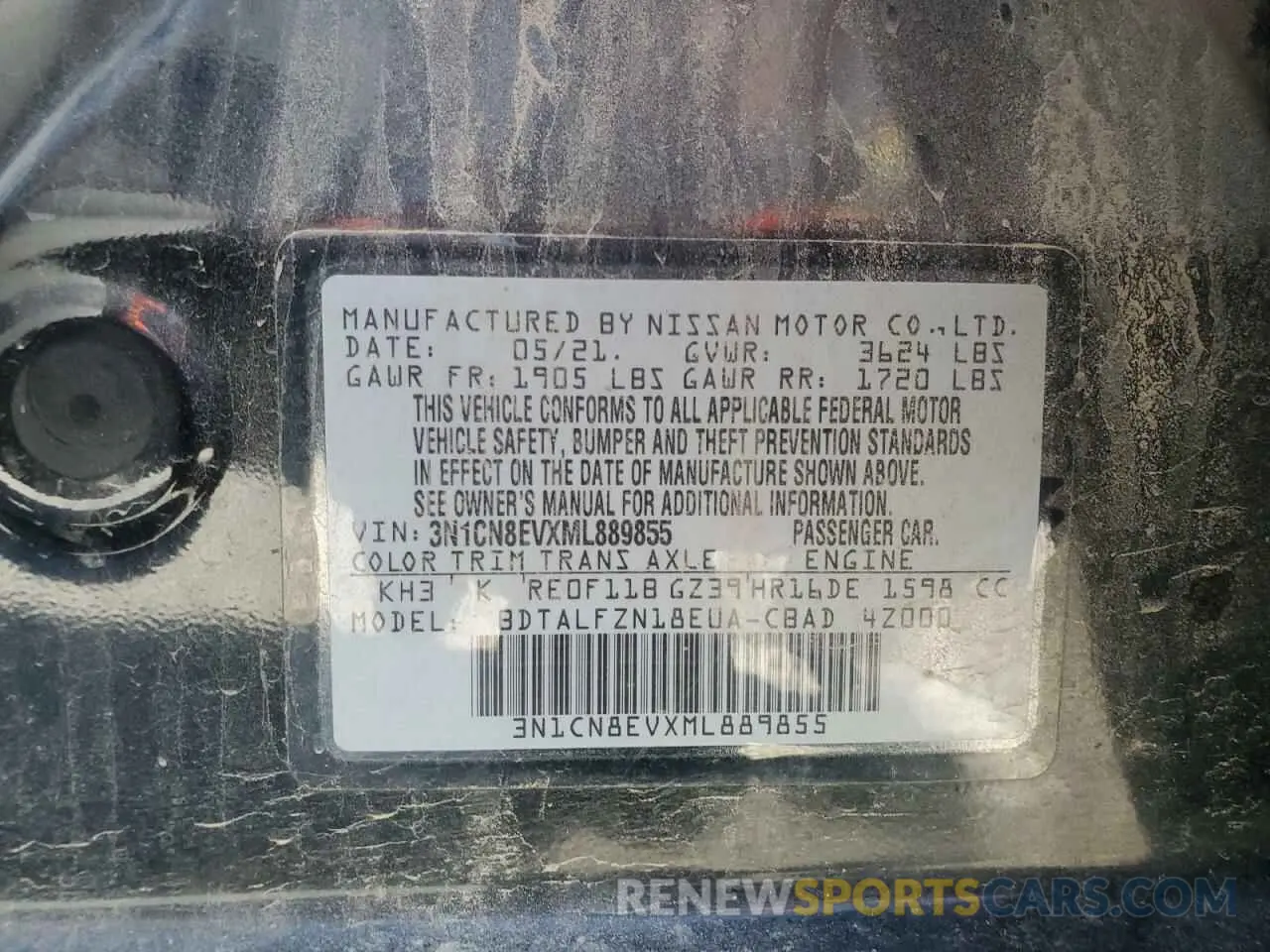 13 fotografías del automóvil dañado 3N1CN8EVXML889855 NISSAN VERSA 2021