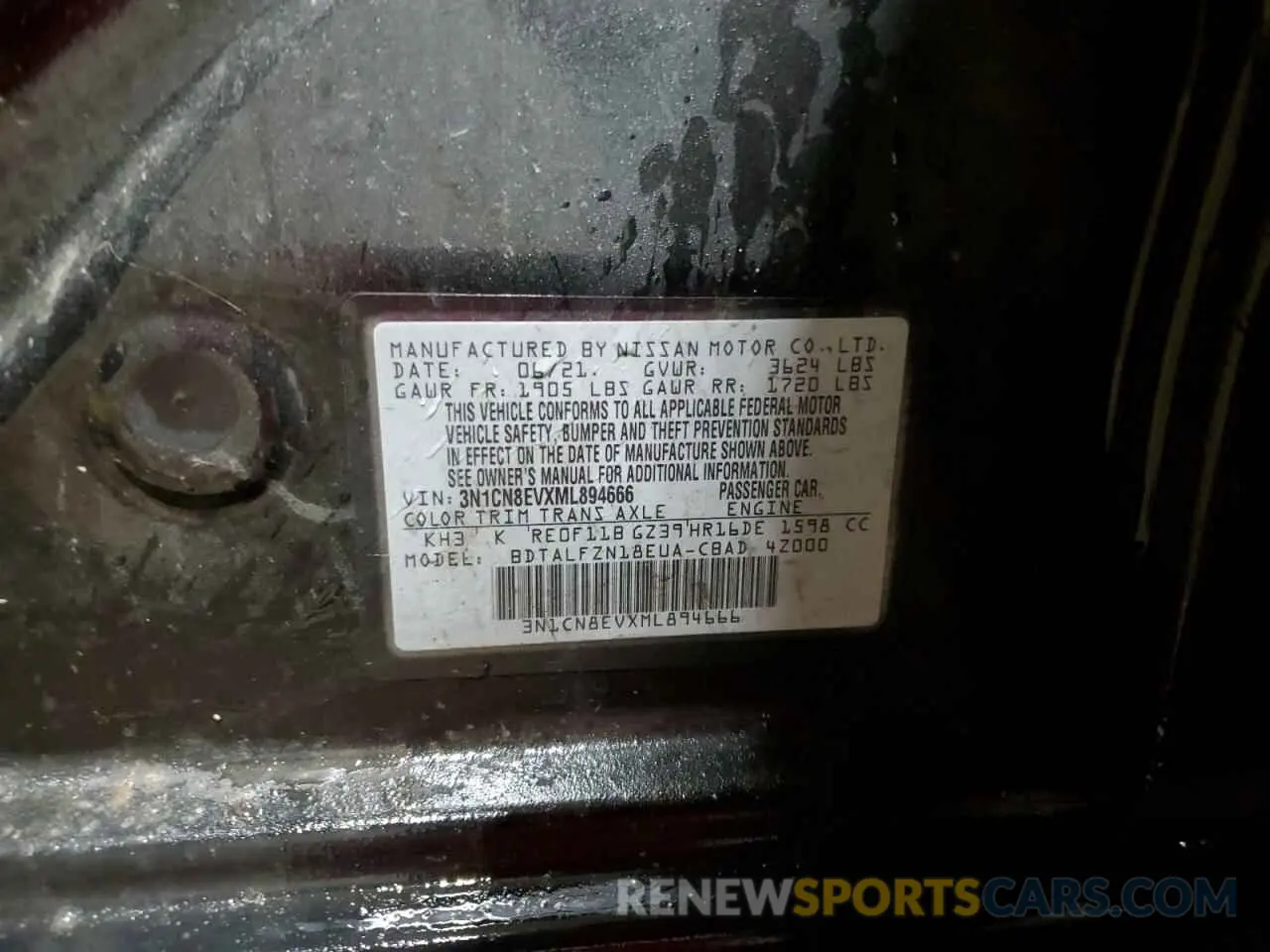 13 fotografías del automóvil dañado 3N1CN8EVXML894666 NISSAN VERSA 2021