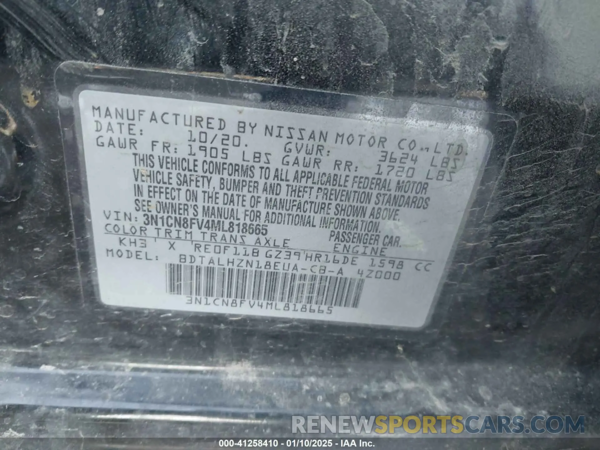 9 fotografías del automóvil dañado 3N1CN8FV4ML818665 NISSAN VERSA 2021