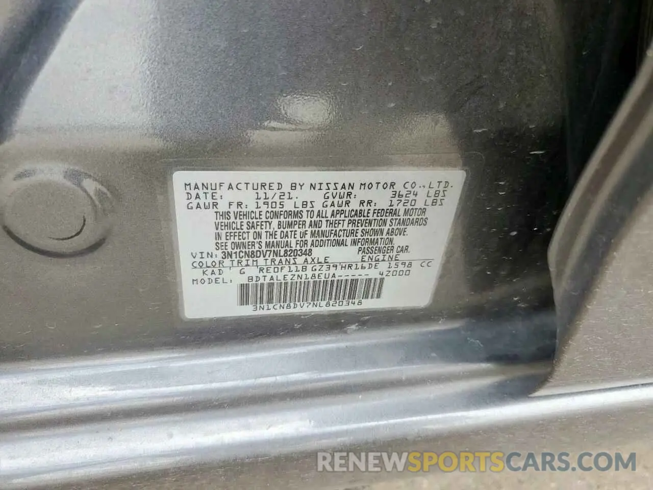 13 fotografías del automóvil dañado 3N1CN8DV7NL820348 NISSAN VERSA 2022