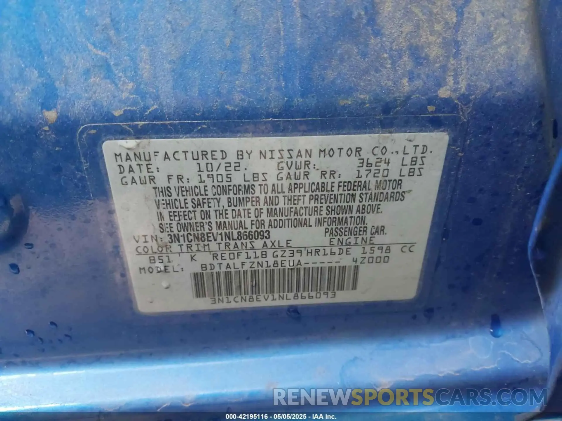 9 fotografías del automóvil dañado 3N1CN8EV1NL866093 NISSAN VERSA 2022