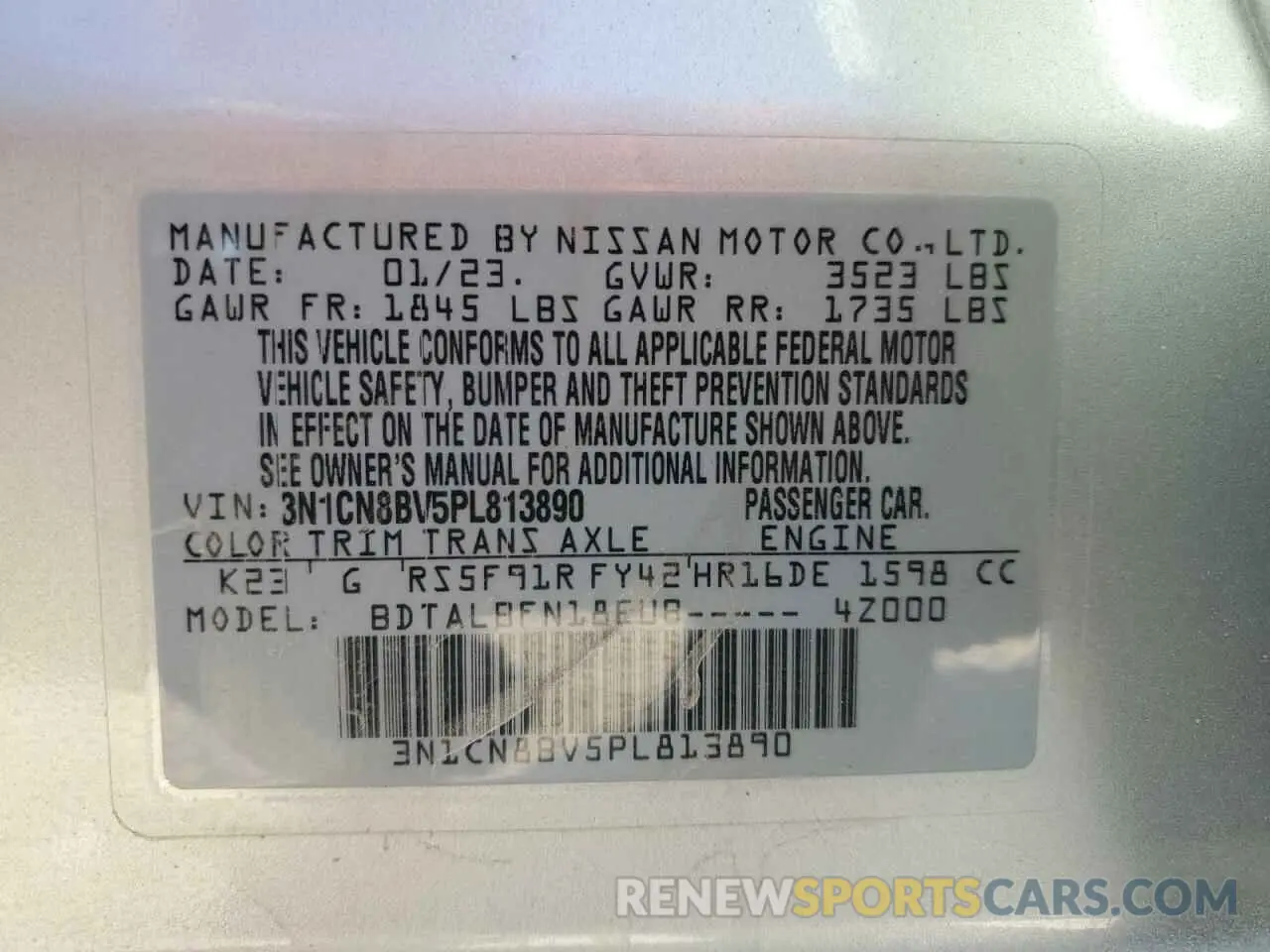12 fotografías del automóvil dañado 3N1CN8BV5PL813890 NISSAN VERSA 2023