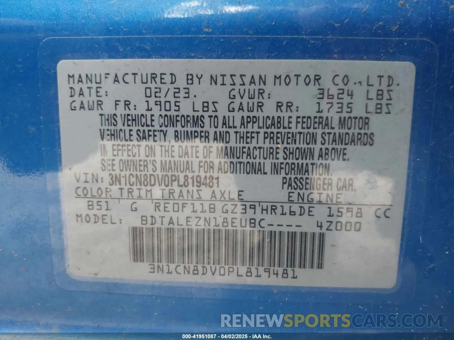 9 fotografías del automóvil dañado 3N1CN8DV0PL819481 NISSAN VERSA 2023