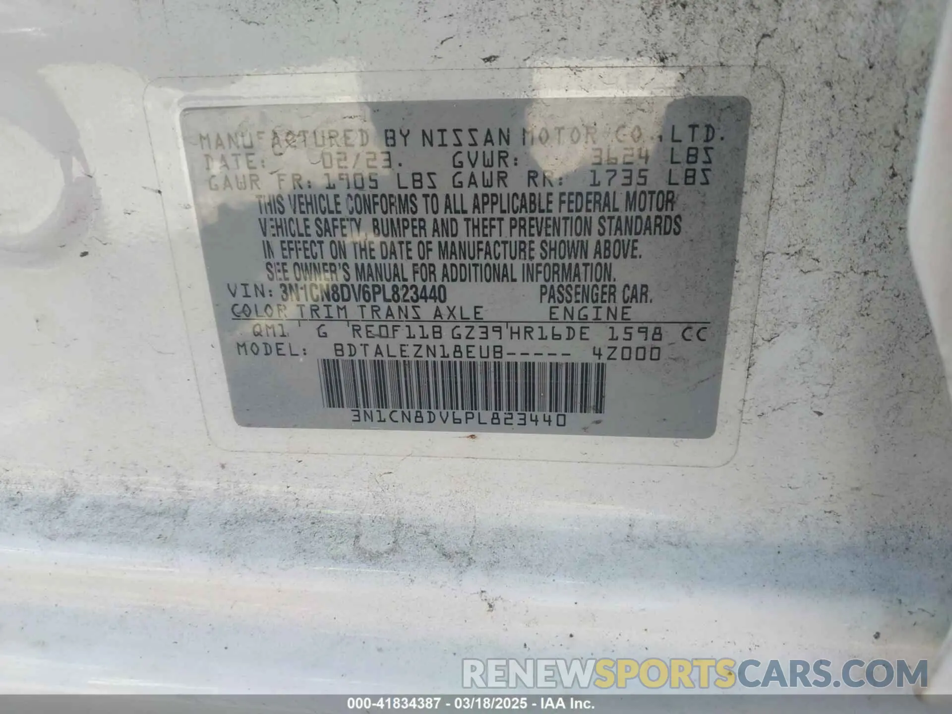 9 fotografías del automóvil dañado 3N1CN8DV6PL823440 NISSAN VERSA 2023
