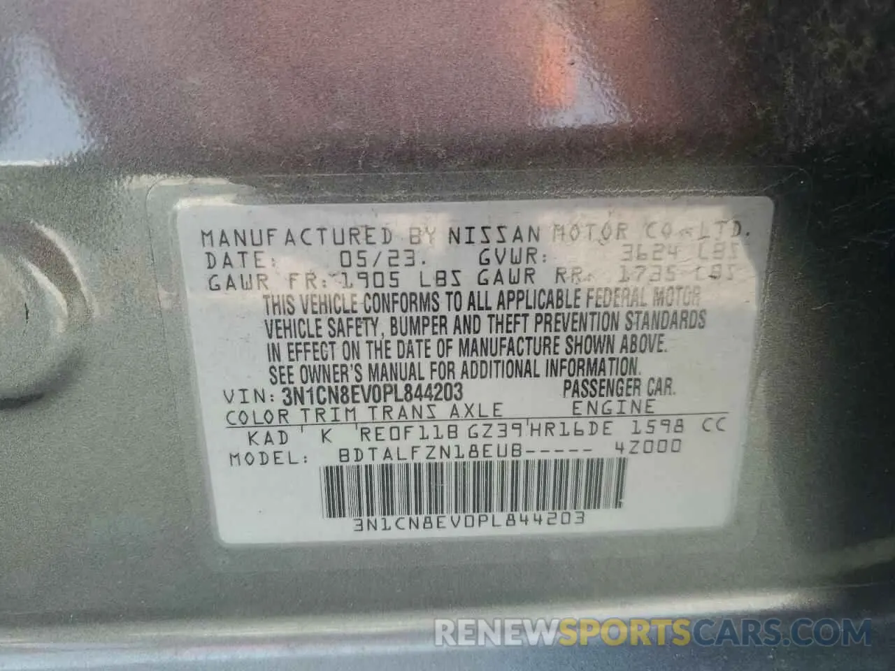 13 fotografías del automóvil dañado 3N1CN8EV0PL844203 NISSAN VERSA 2023