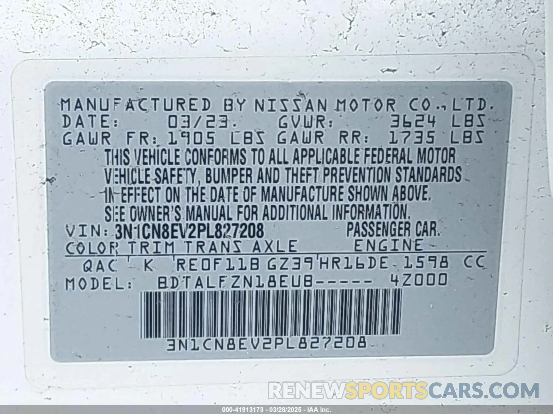 9 fotografías del automóvil dañado 3N1CN8EV2PL827208 NISSAN VERSA 2023