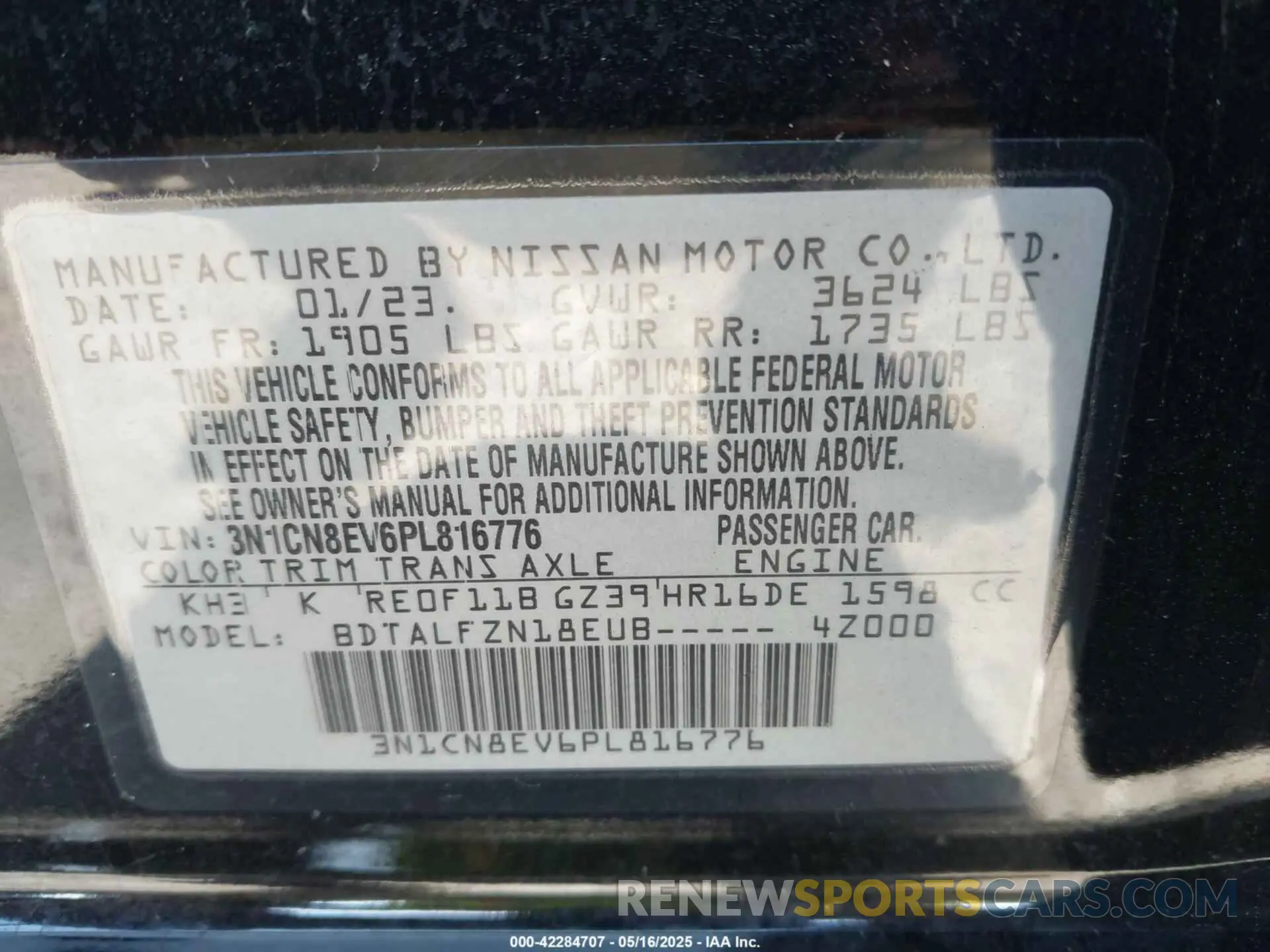 9 fotografías del automóvil dañado 3N1CN8EV6PL816776 NISSAN VERSA 2023