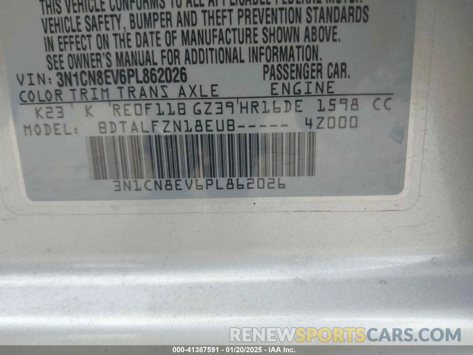 9 fotografías del automóvil dañado 3N1CN8EV6PL862026 NISSAN VERSA 2023