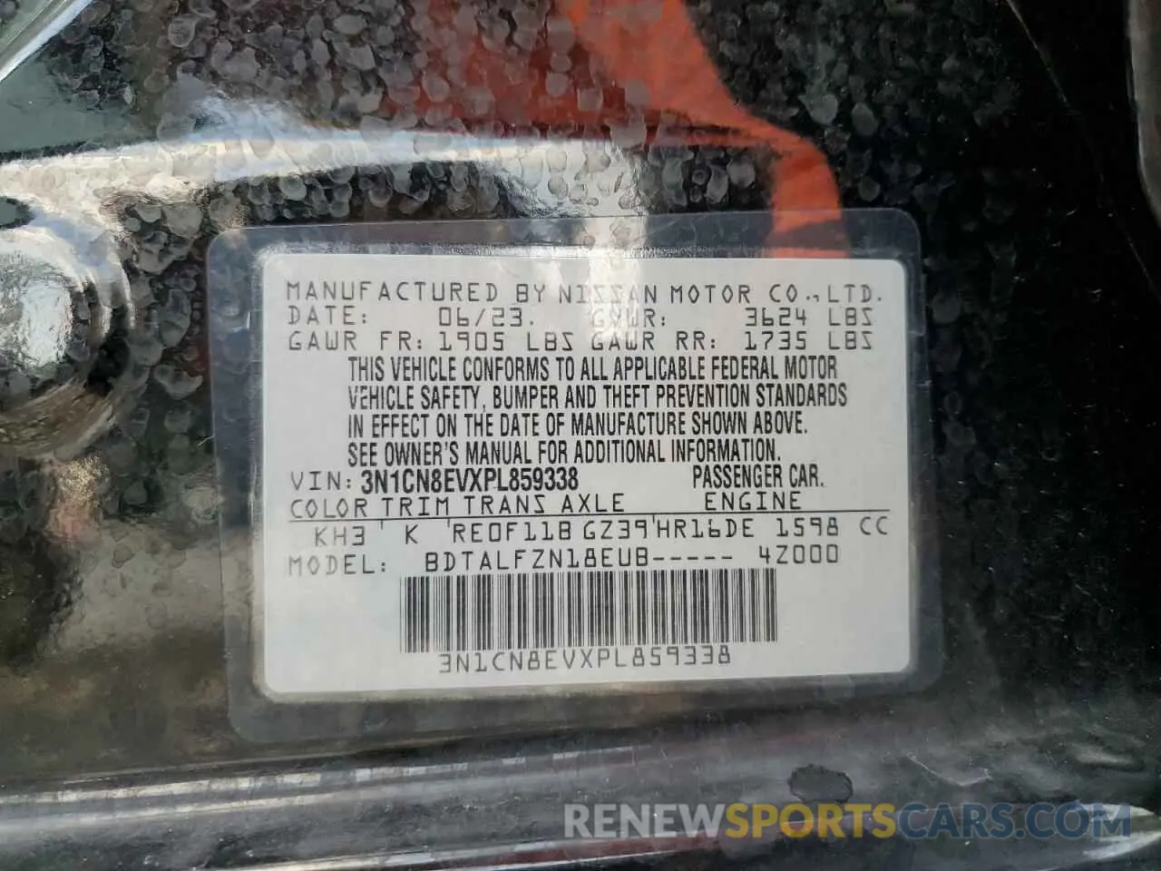 13 fotografías del automóvil dañado 3N1CN8EVXPL859338 NISSAN VERSA 2023