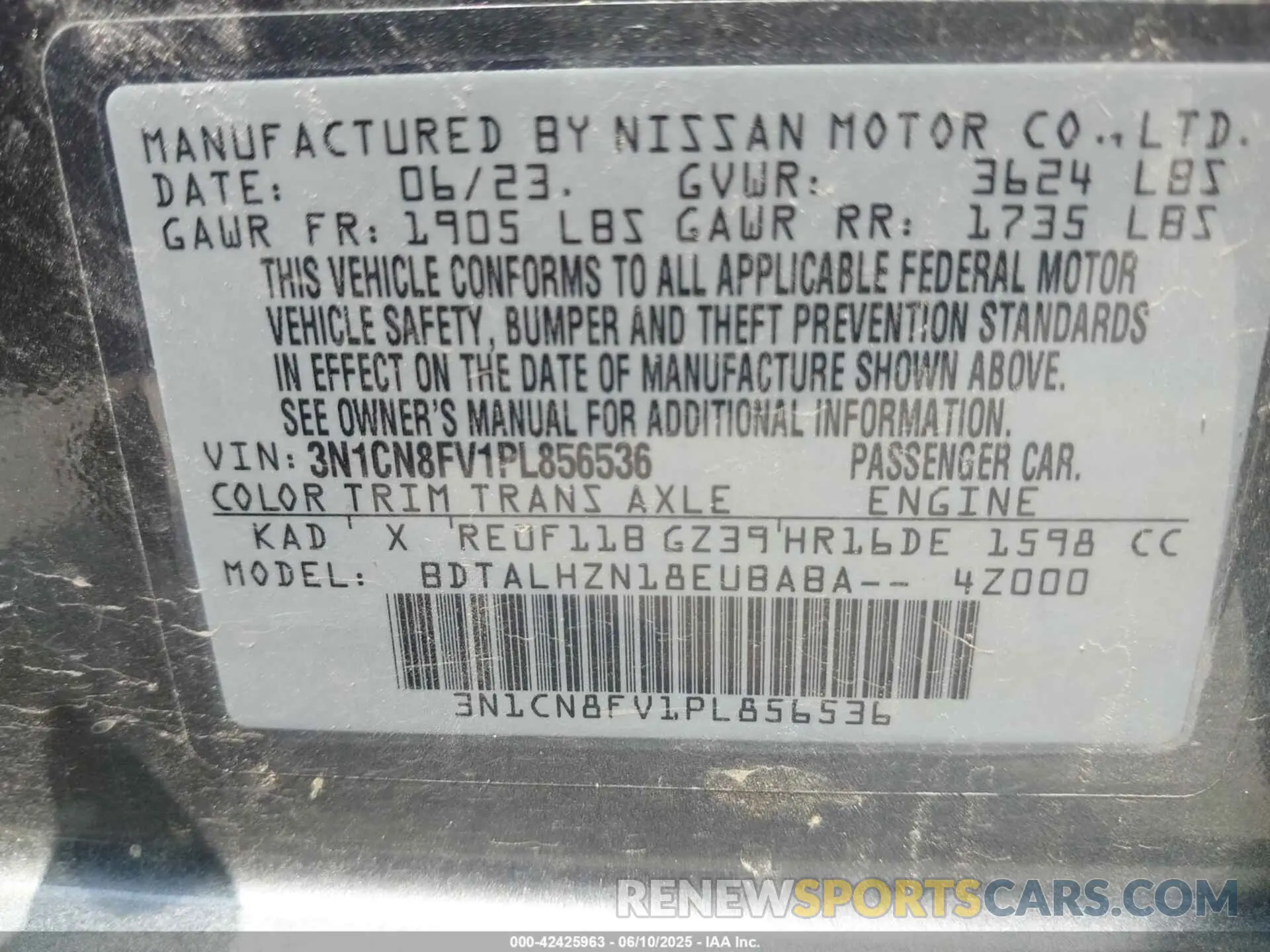 9 fotografías del automóvil dañado 3N1CN8FV1PL856536 NISSAN VERSA 2023