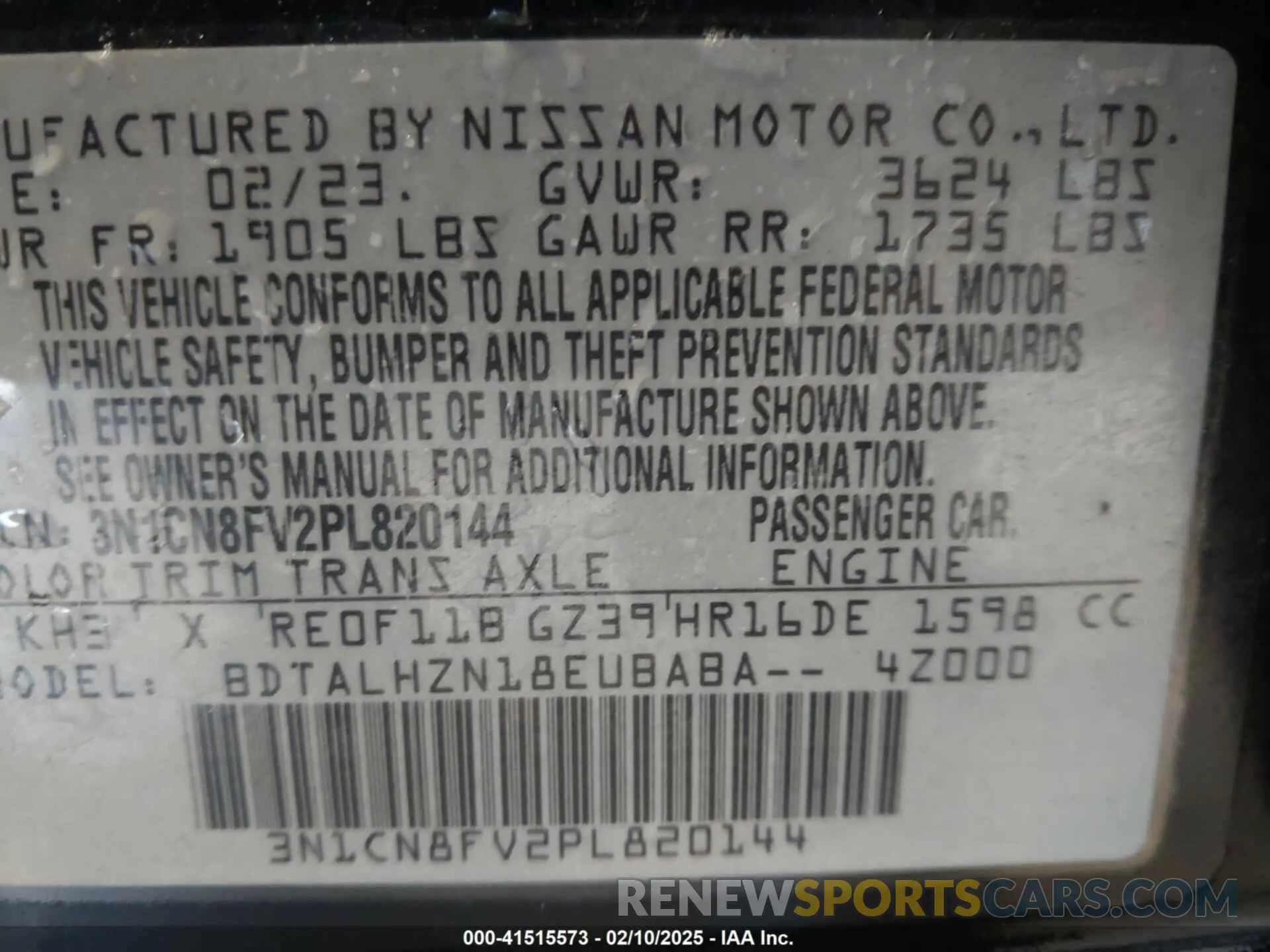 9 fotografías del automóvil dañado 3N1CN8FV2PL820144 NISSAN VERSA 2023